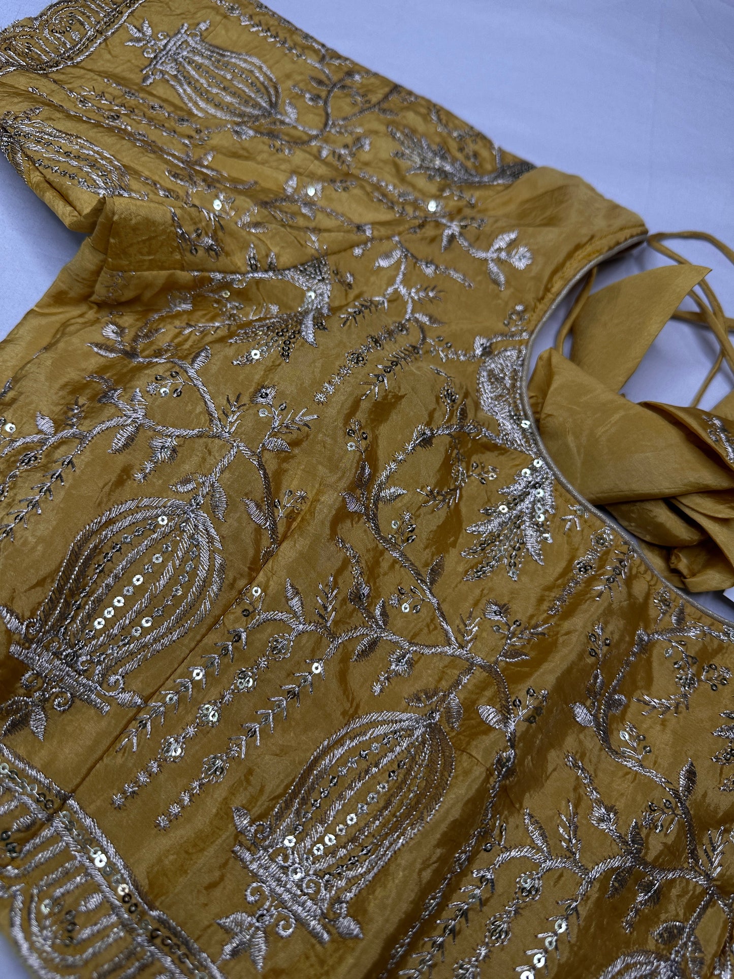 Yellow Gold Embroidery Chennon Silk Blouse