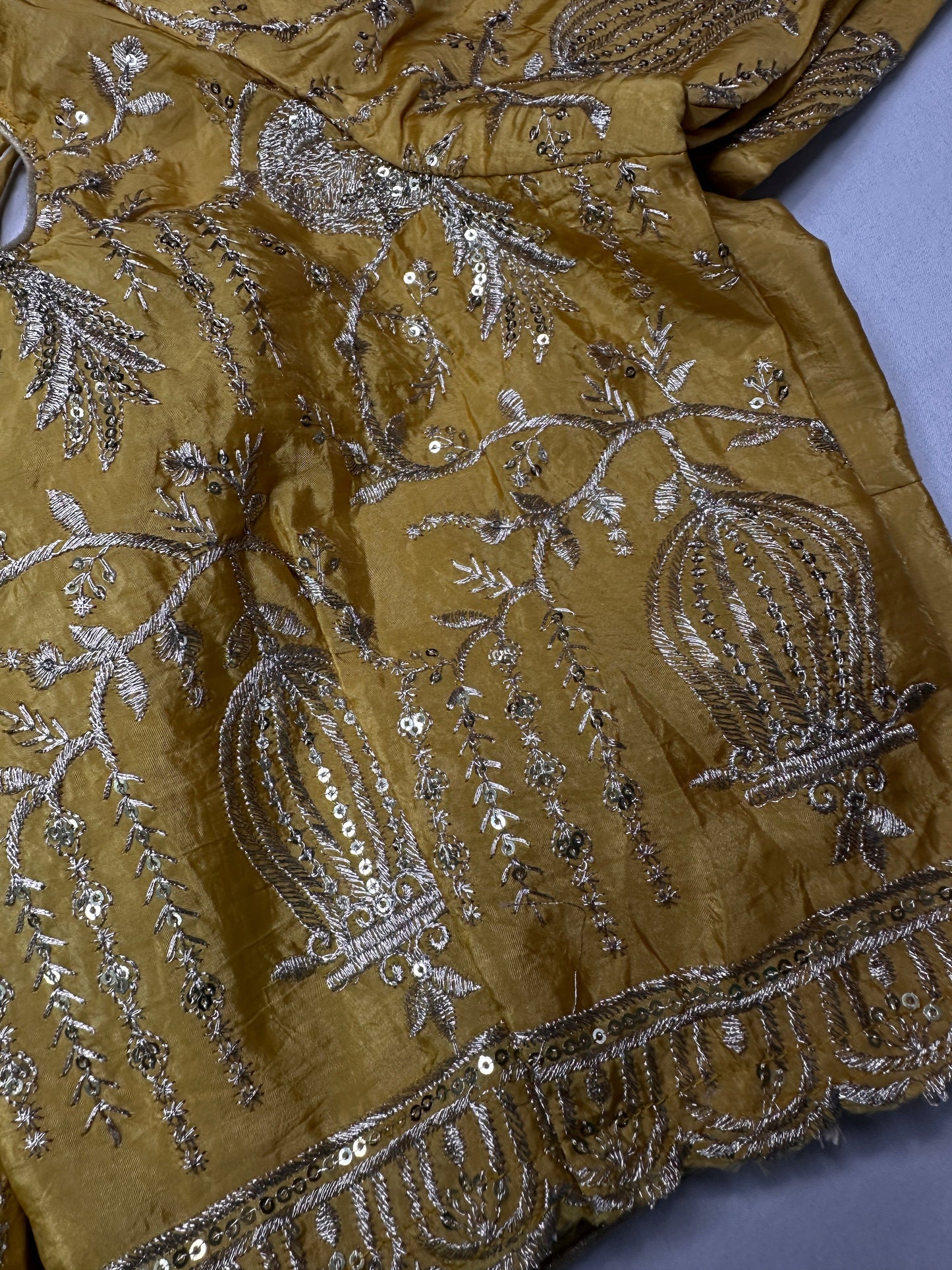 Yellow Gold Embroidery Chennon Silk Blouse