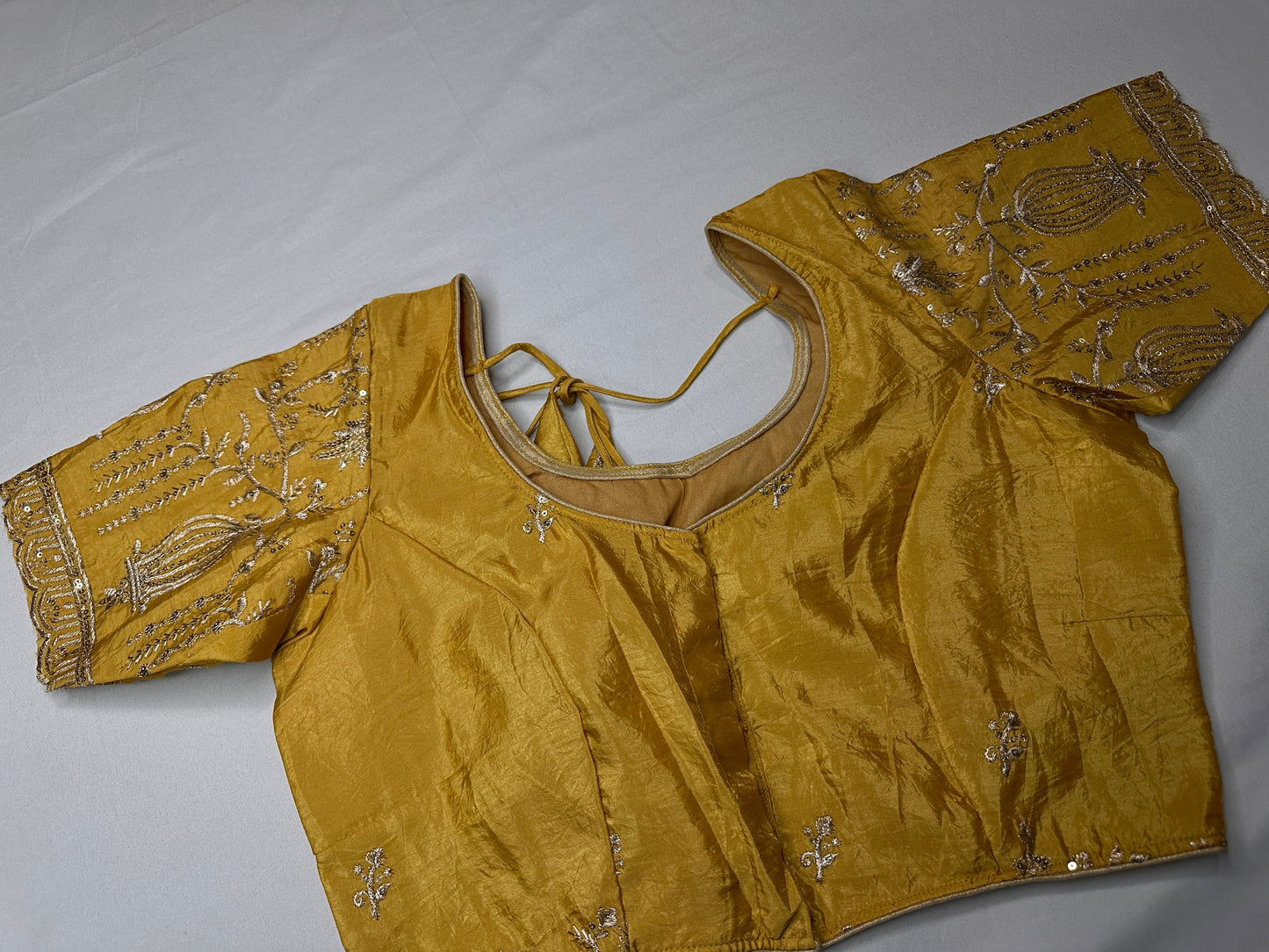 Yellow Gold Embroidery Chennon Silk Blouse