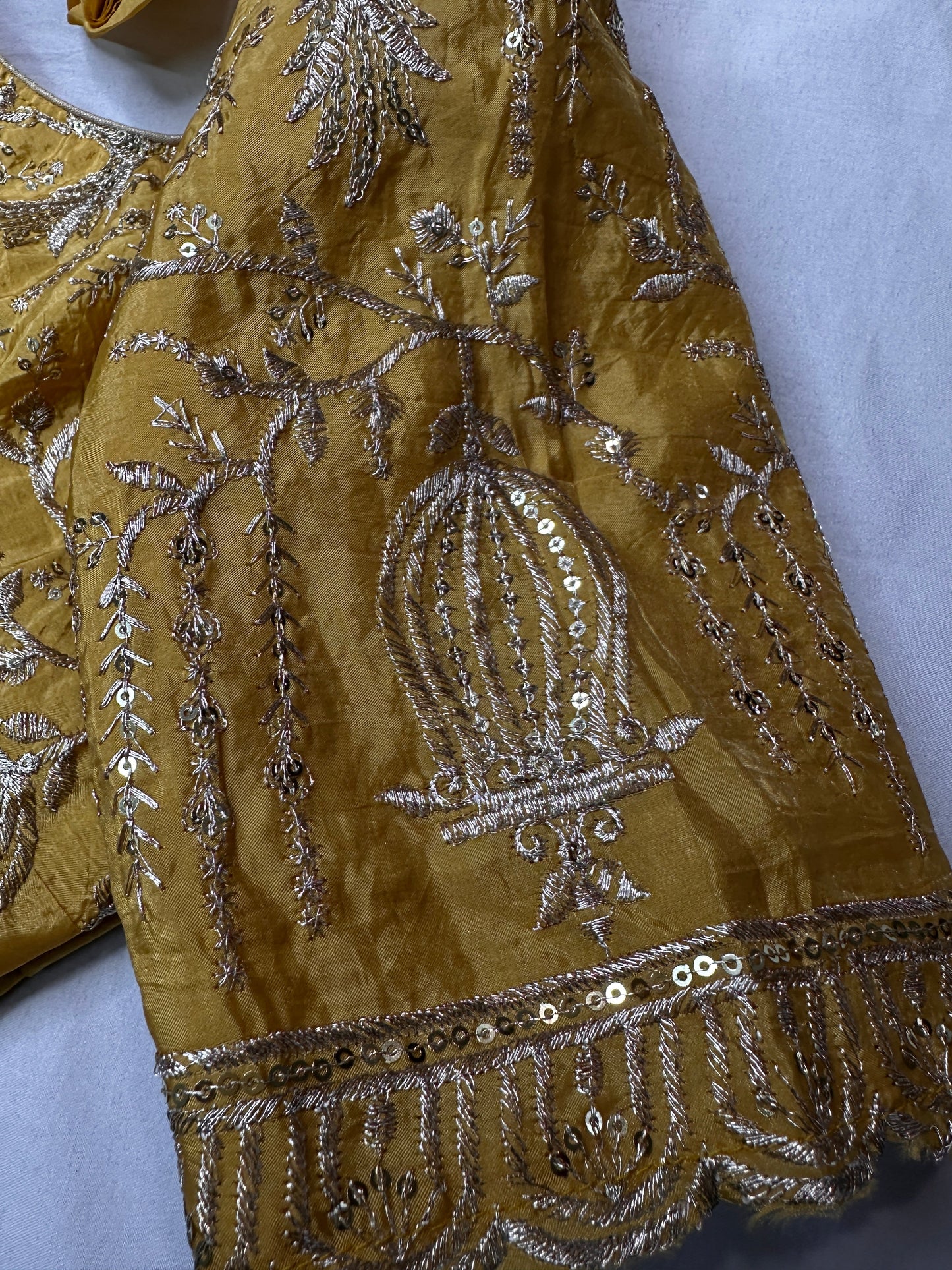 Yellow Gold Embroidery Chennon Silk Blouse