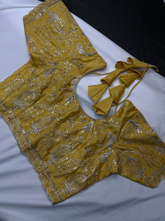 Yellow Gold Embroidery Chennon Silk Blouse