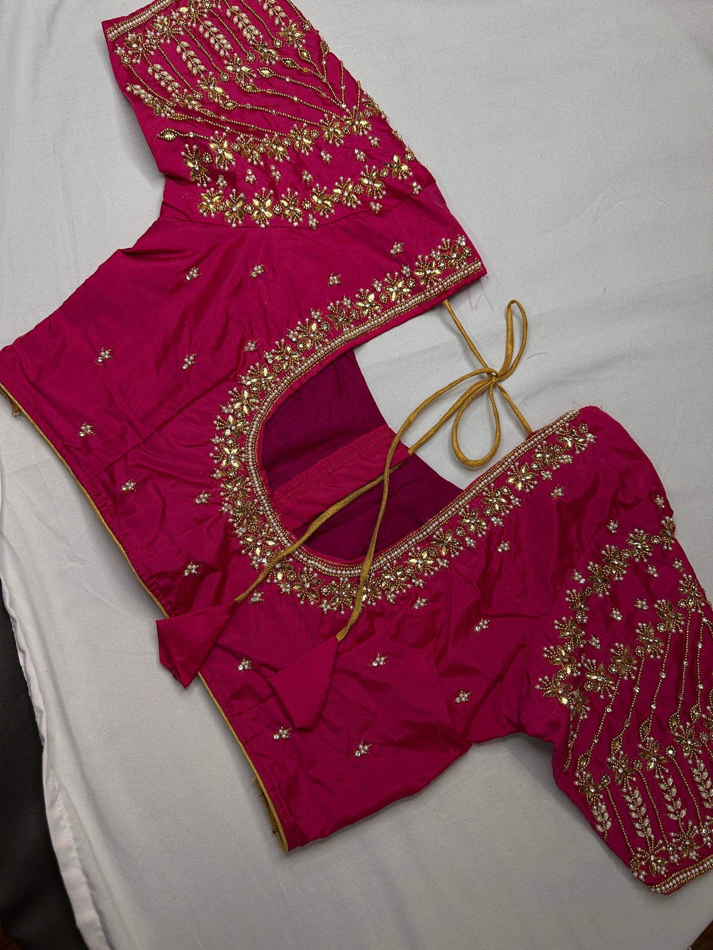 Pink Kardana Pearls Maggam Blouse