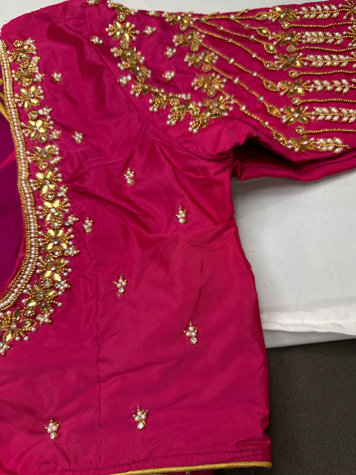 Pink Kardana Pearls Maggam Blouse