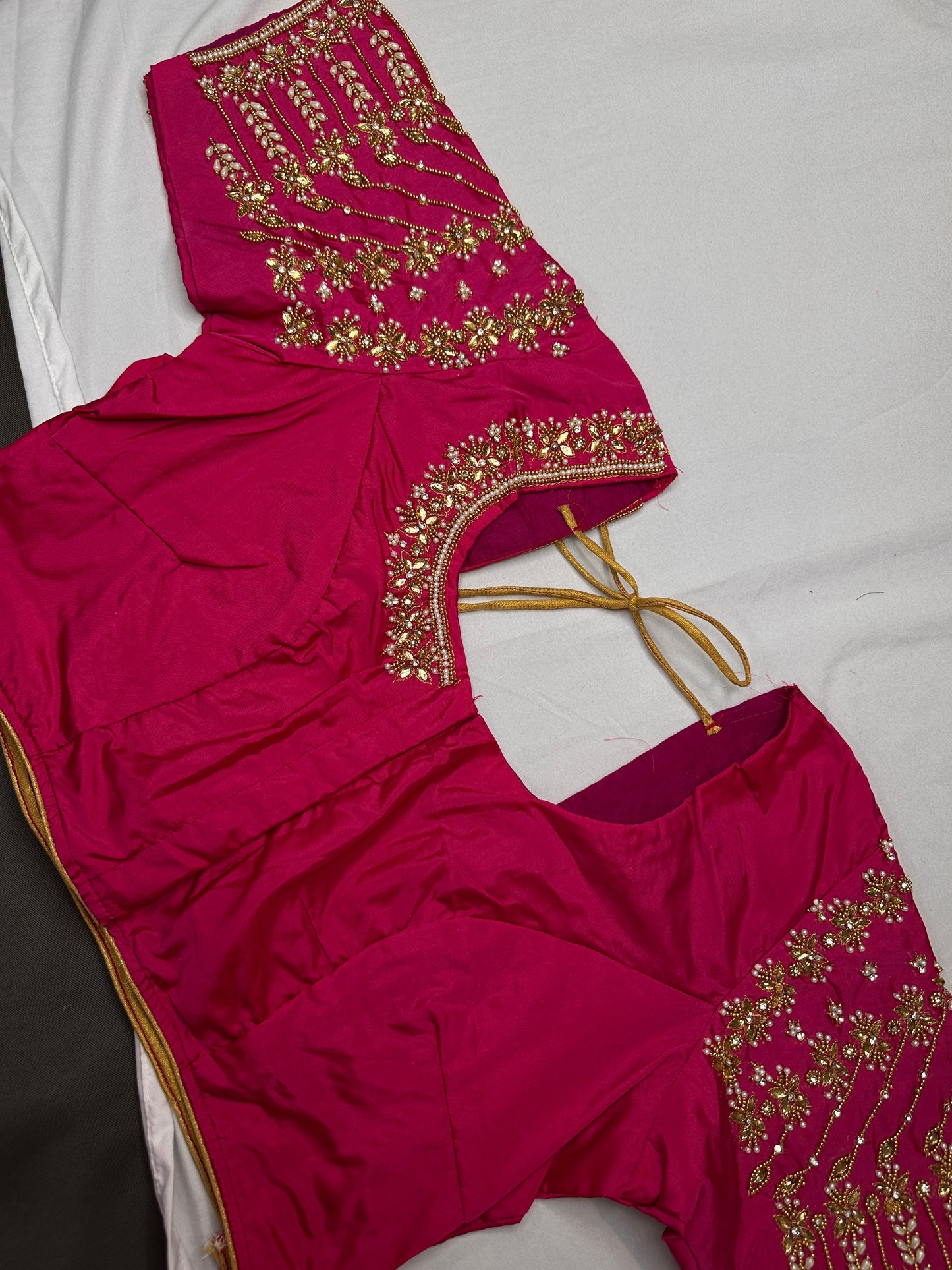 Pink Kardana Pearls Maggam Blouse