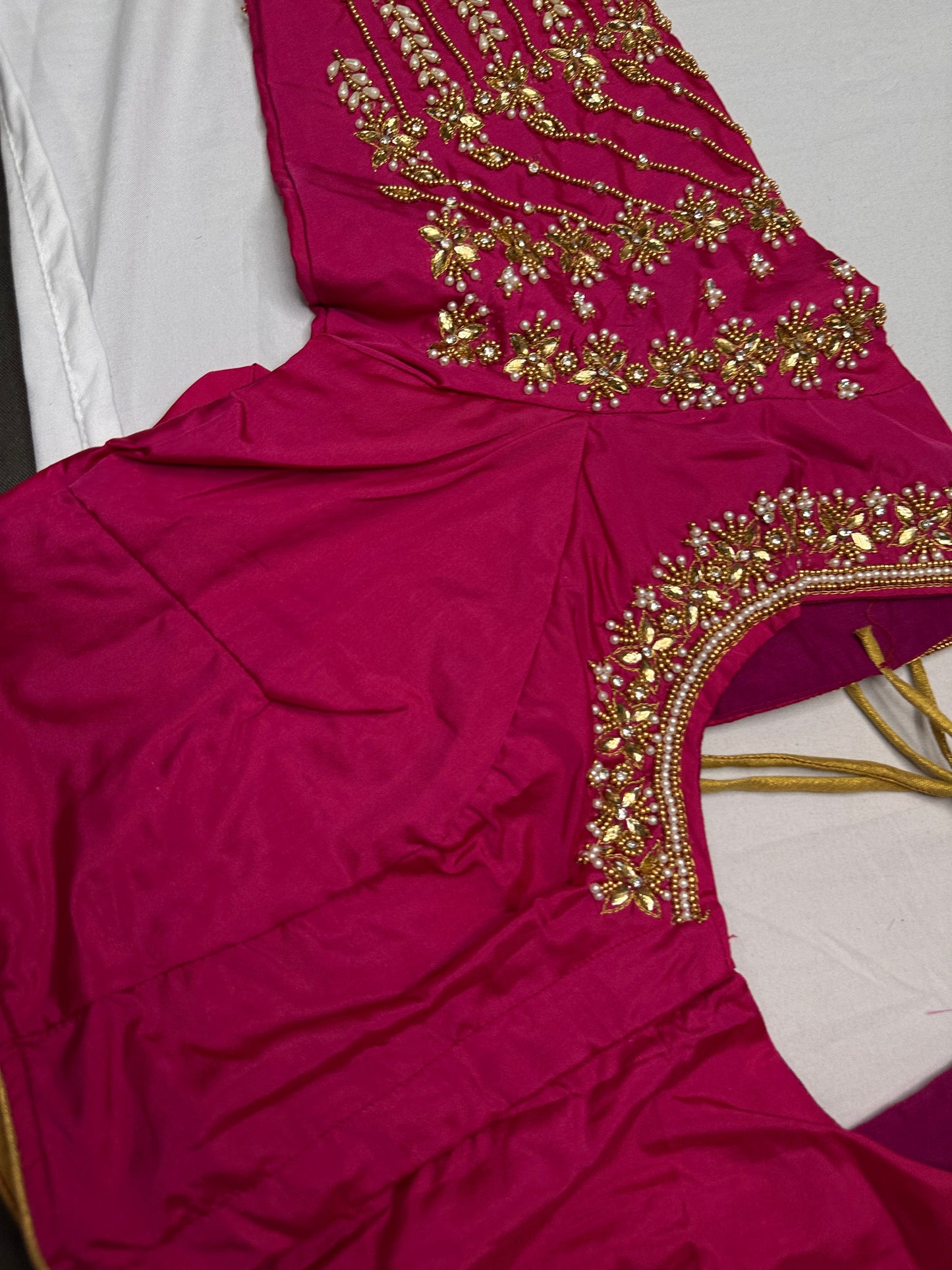 Pink Kardana Pearls Maggam Blouse