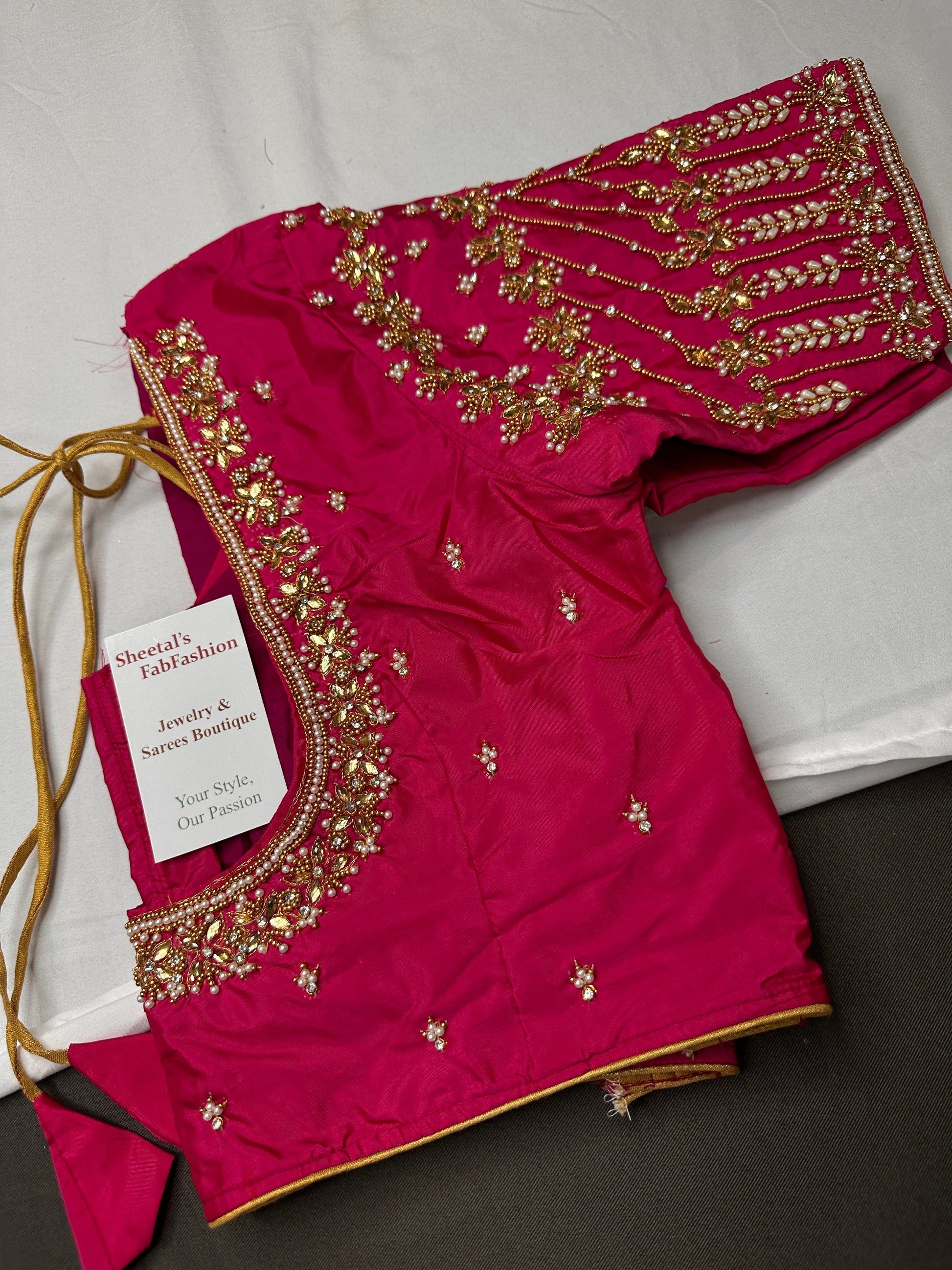 Pink Kardana Pearls Maggam Blouse