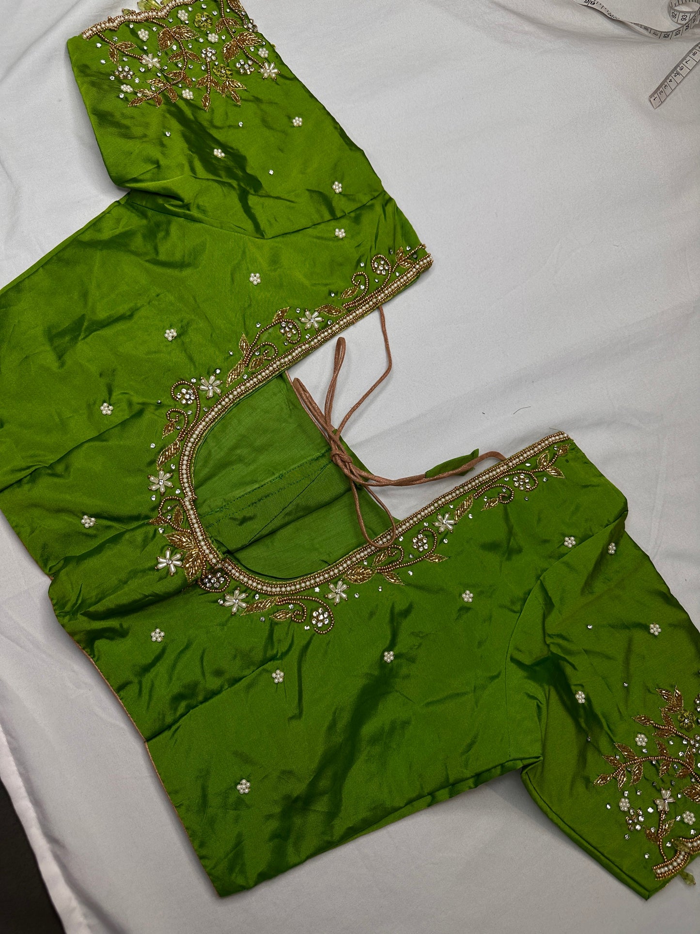 Green Kardana Pearls Maggam Blouse
