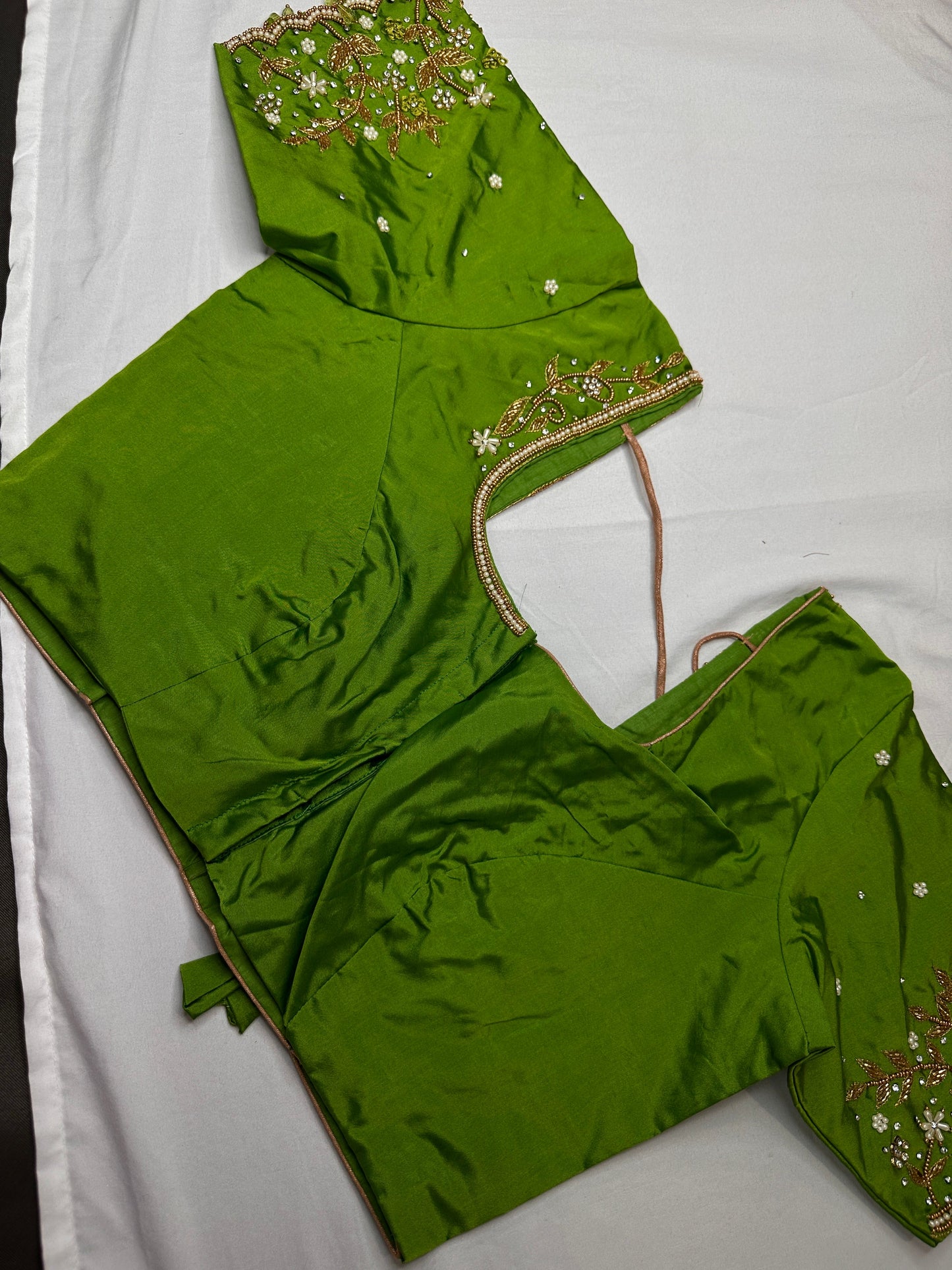 Green Kardana Pearls Maggam Blouse