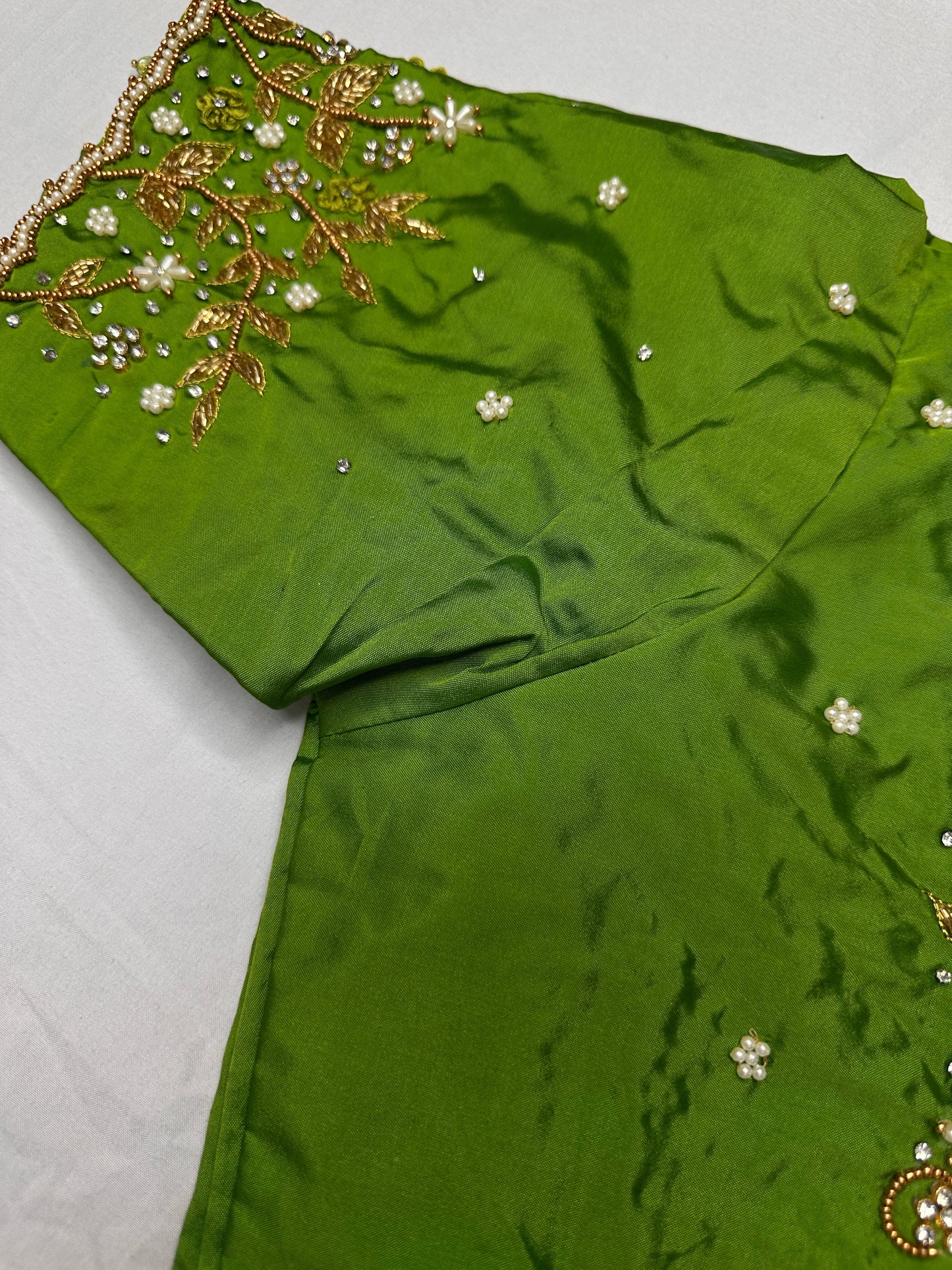 Green Kardana Pearls Maggam Blouse