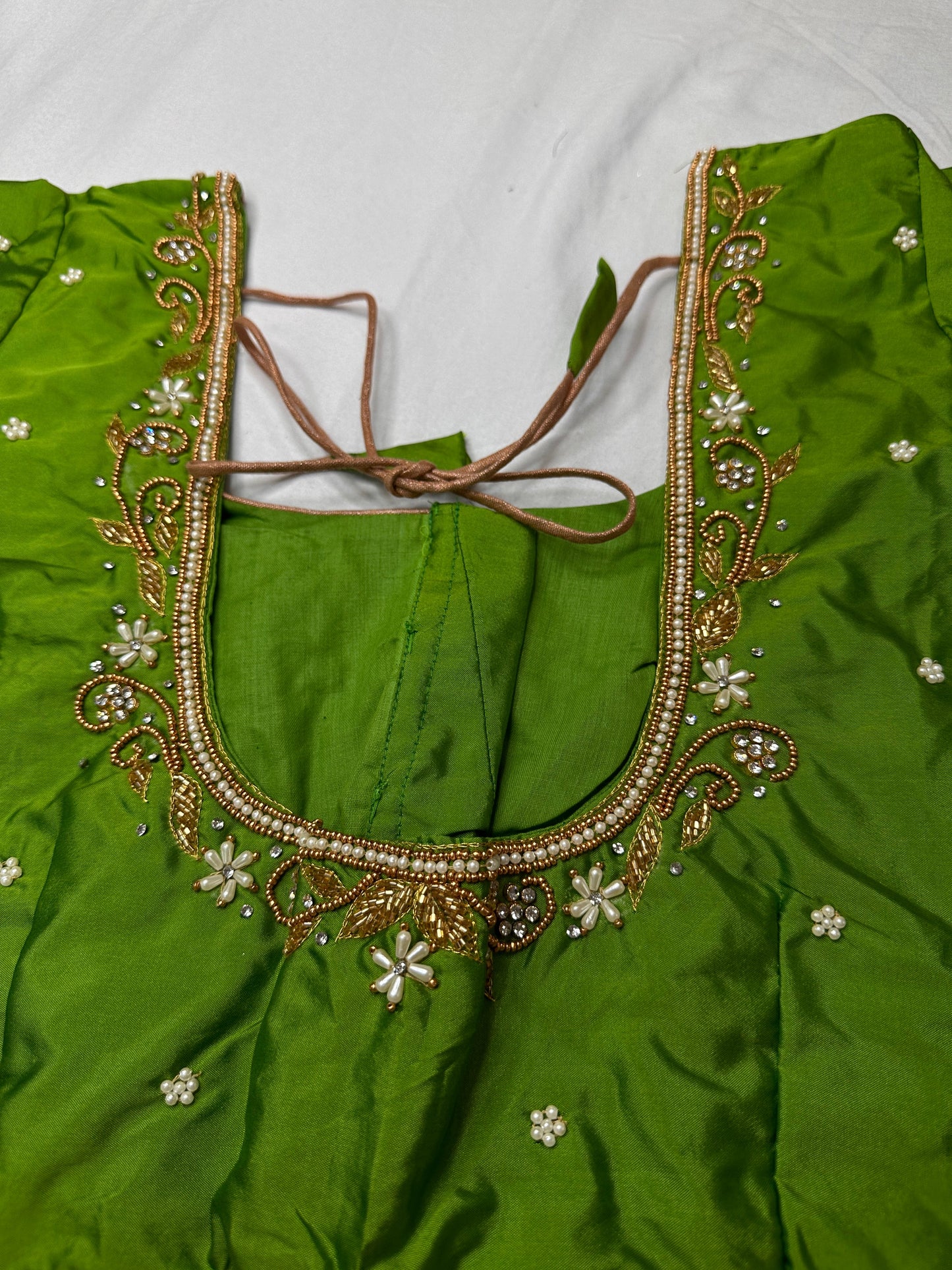 Green Kardana Pearls Maggam Blouse