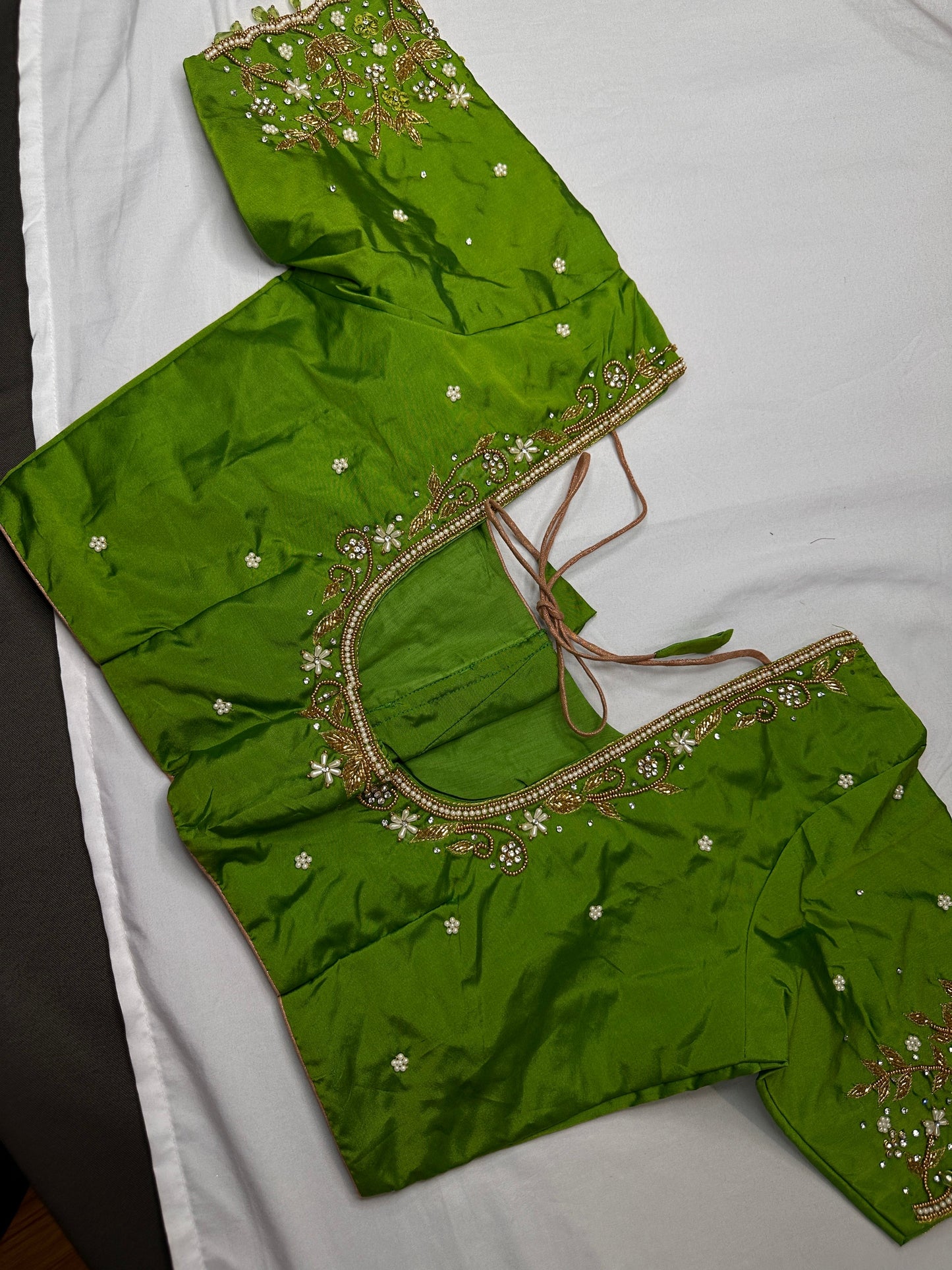 Green Kardana Pearls Maggam Blouse