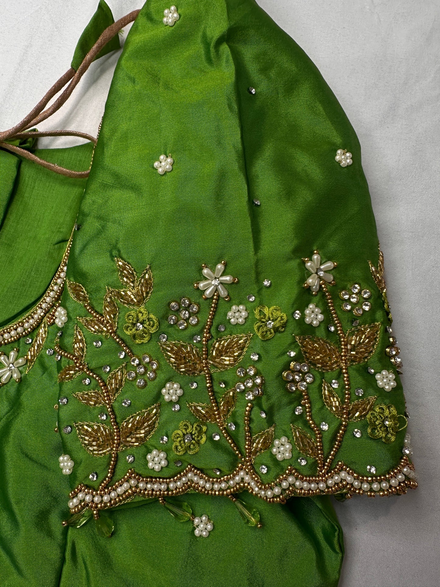 Green Kardana Pearls Maggam Blouse