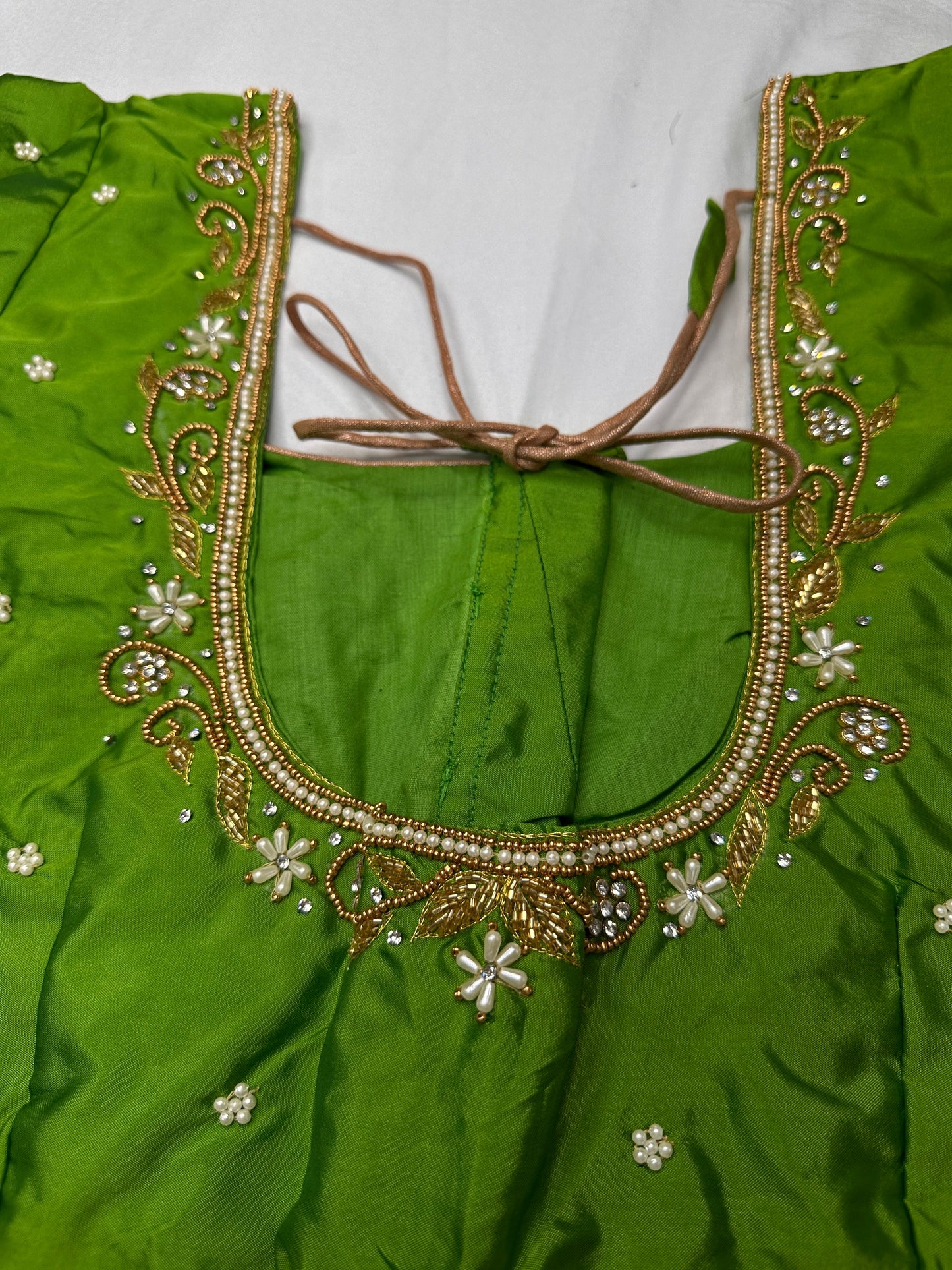 Green Kardana Pearls Maggam Blouse