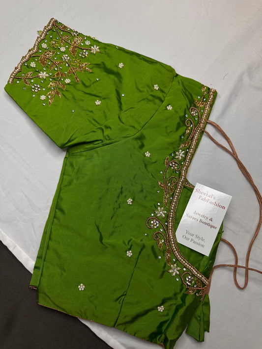 Green Kardana Pearls Maggam Blouse