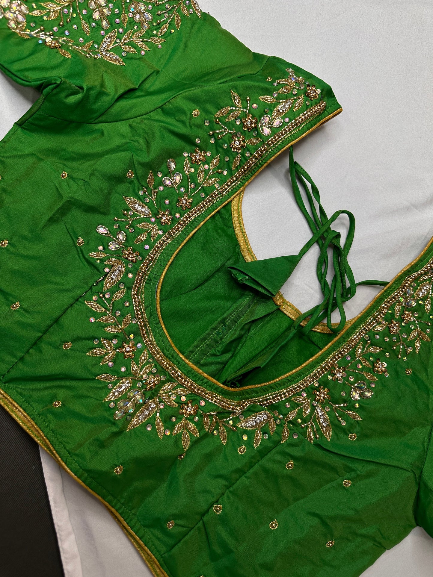 Pearl Maggam Green Blouse