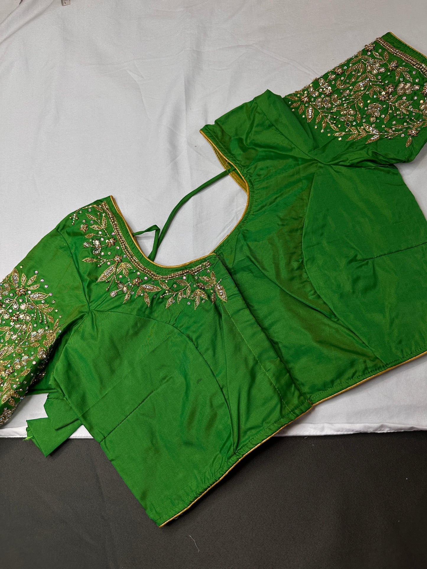 Pearl Maggam Green Blouse