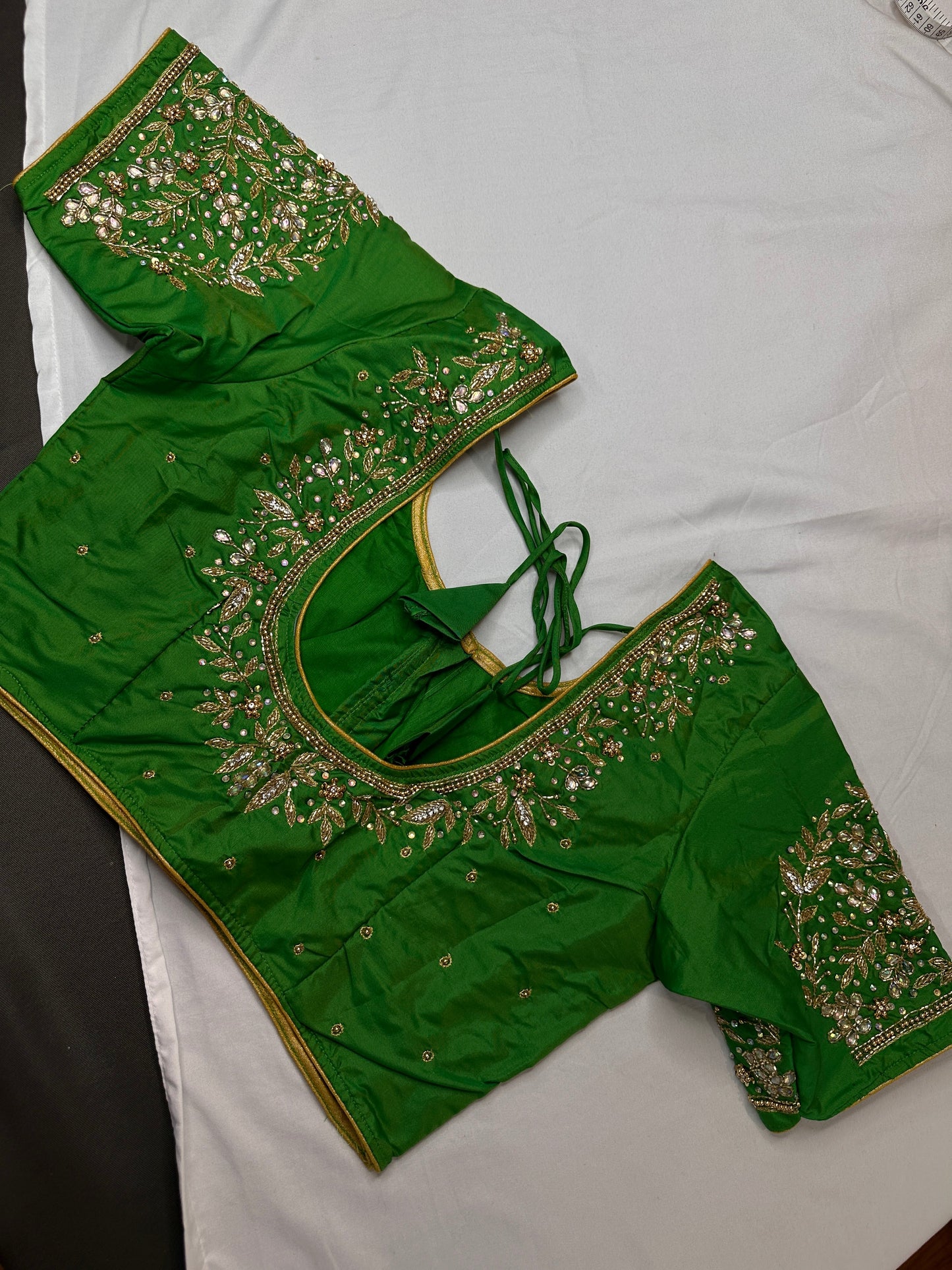 Pearl Maggam Green Blouse