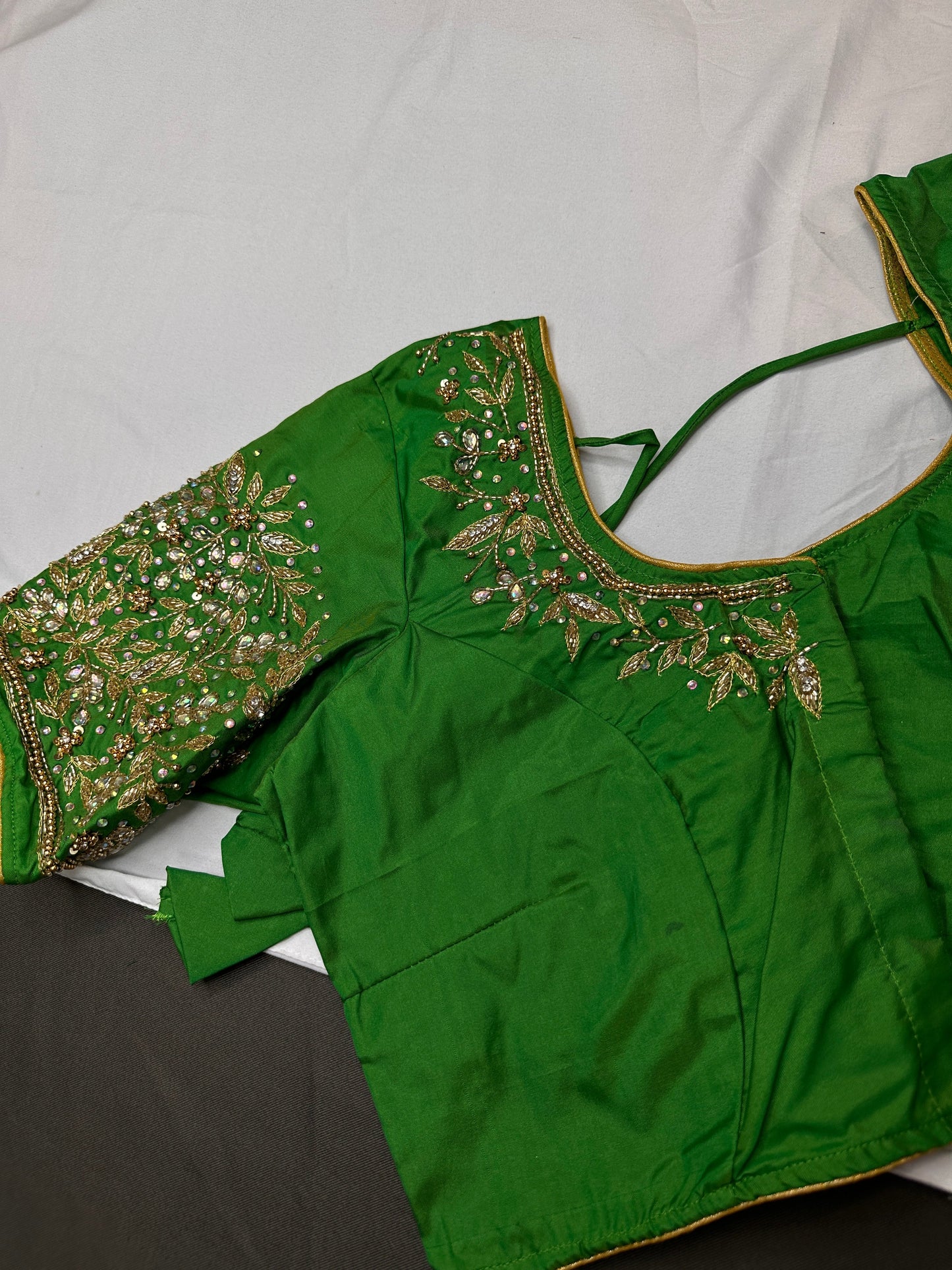 Pearl Maggam Green Blouse