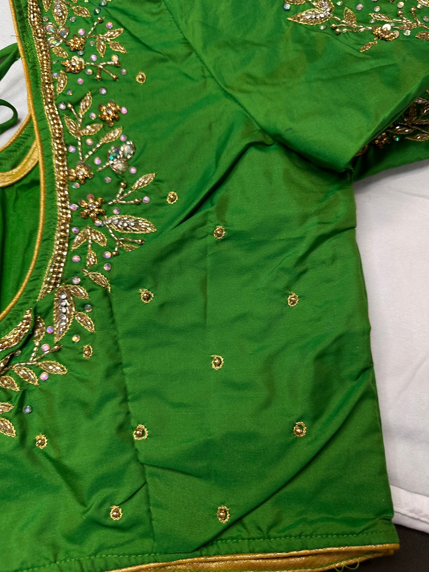 Pearl Maggam Green Blouse