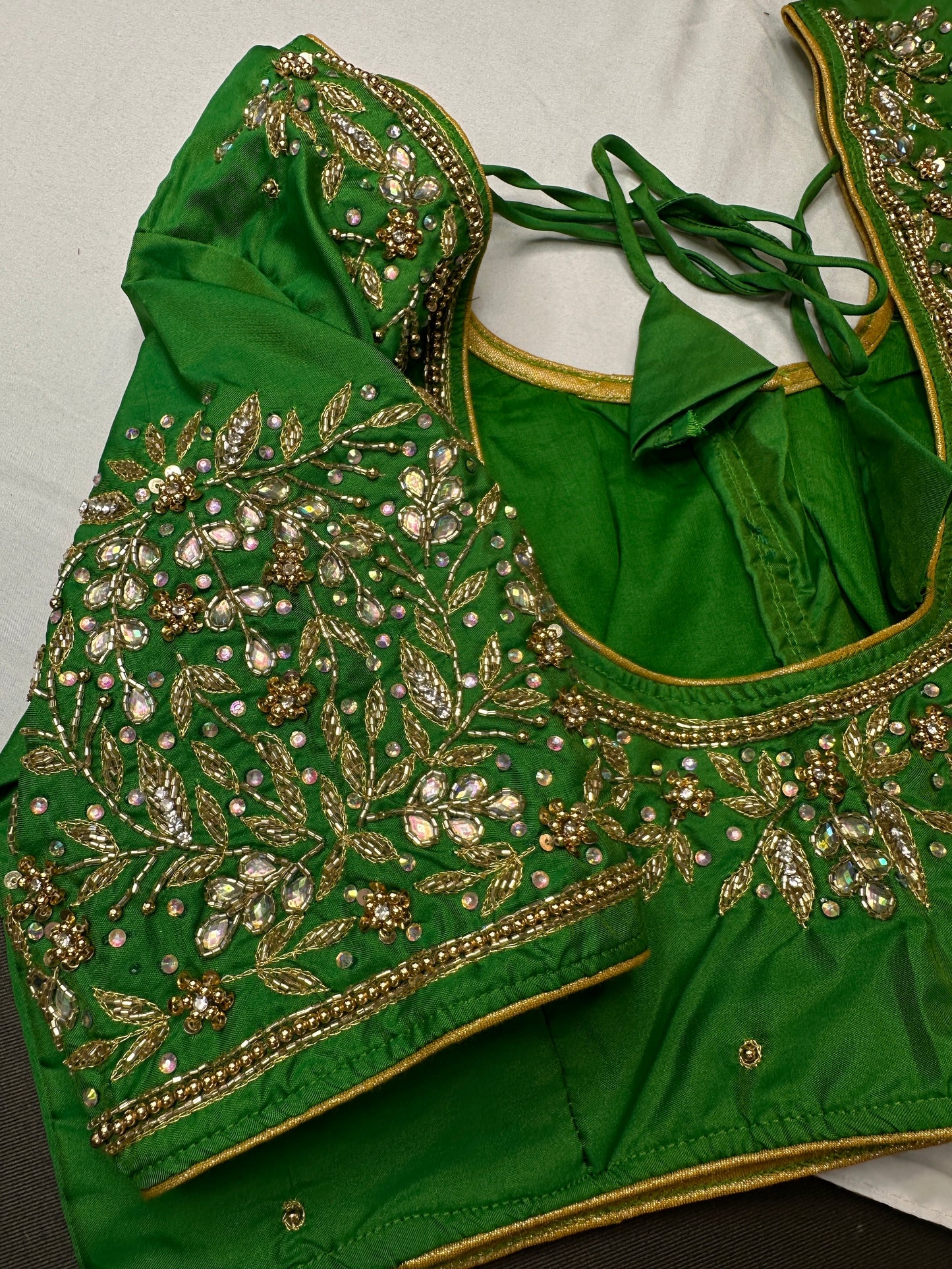Pearl Maggam Green Blouse