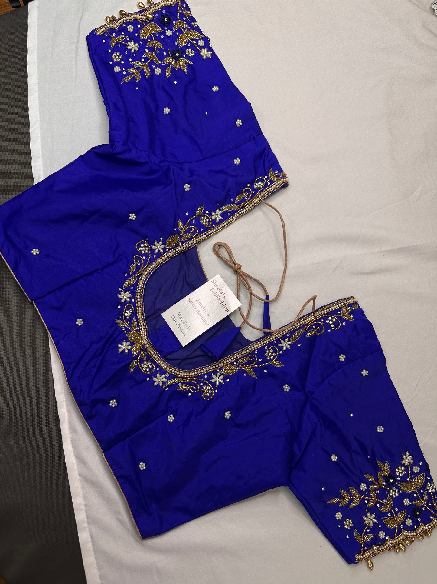 Blue Kardana Pearls Maggam Blouse