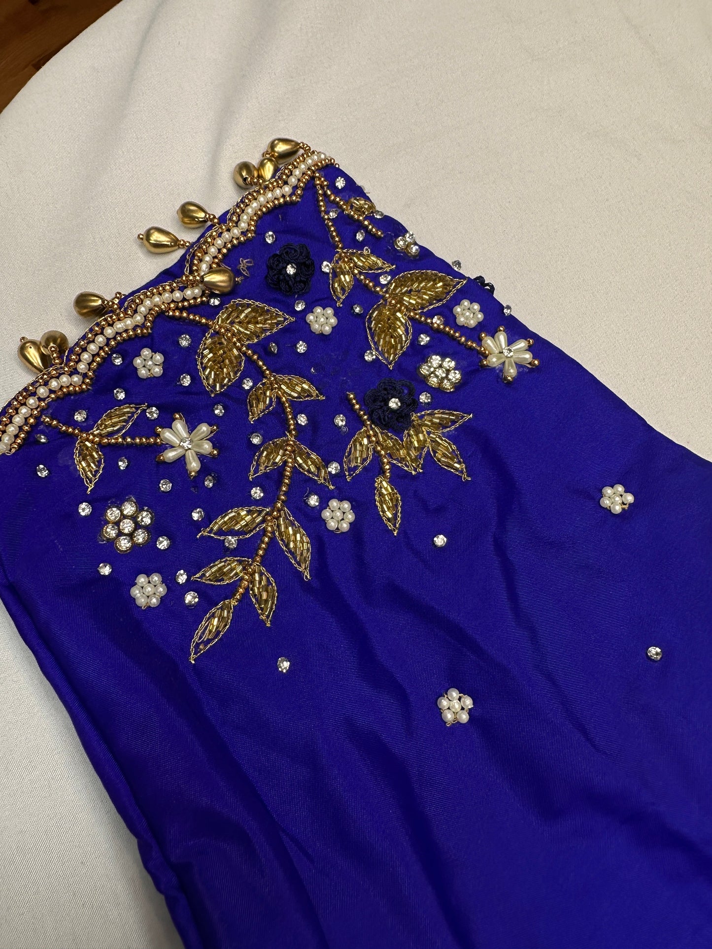 Blue Kardana Pearls Maggam Blouse