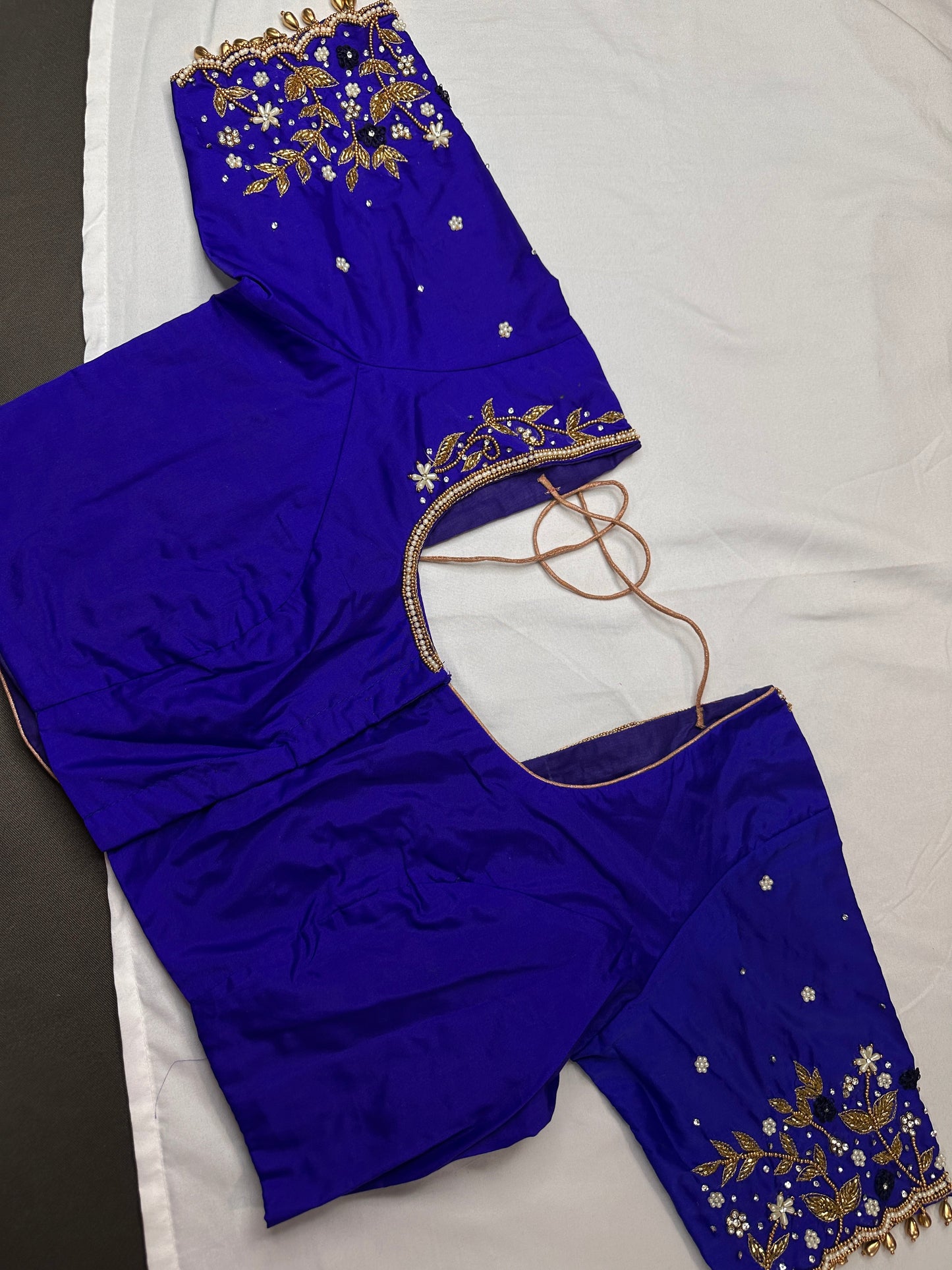 Blue Kardana Pearls Maggam Blouse