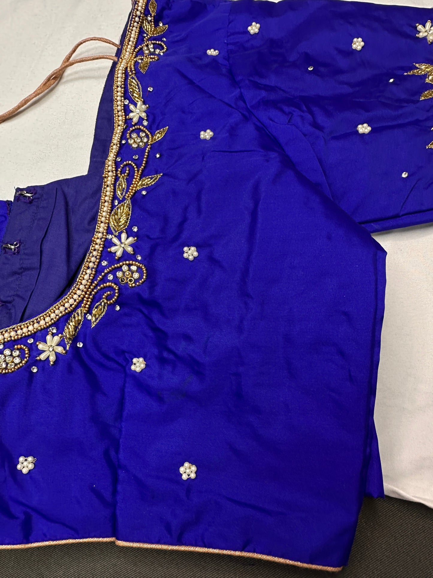 Blue Kardana Pearls Maggam Blouse