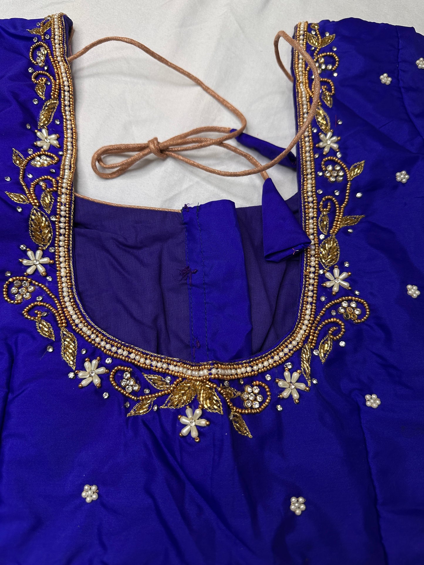 Blue Kardana Pearls Maggam Blouse