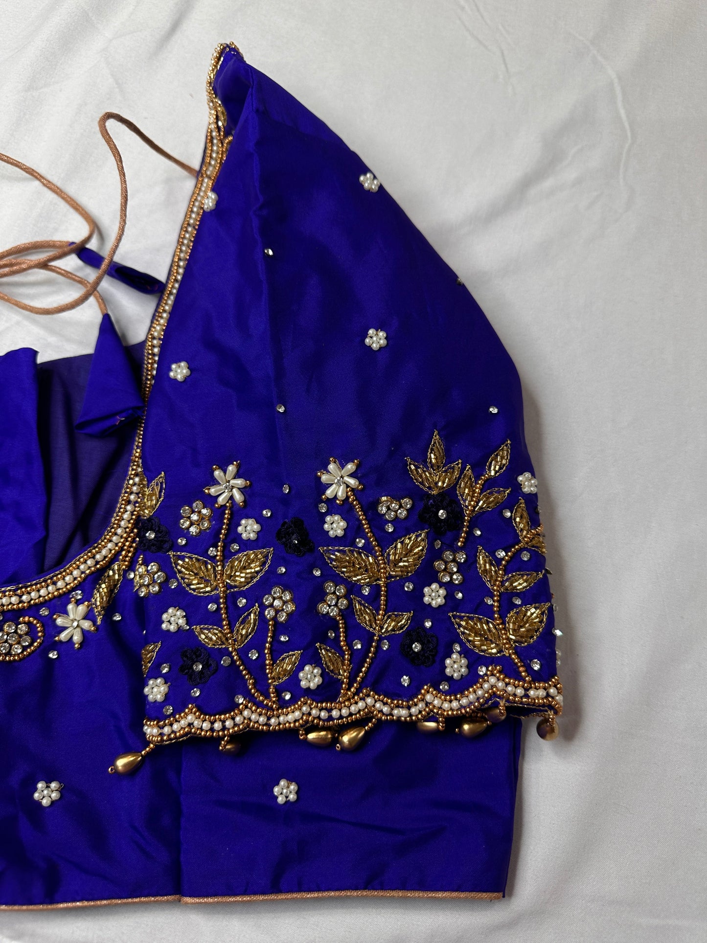 Blue Kardana Pearls Maggam Blouse