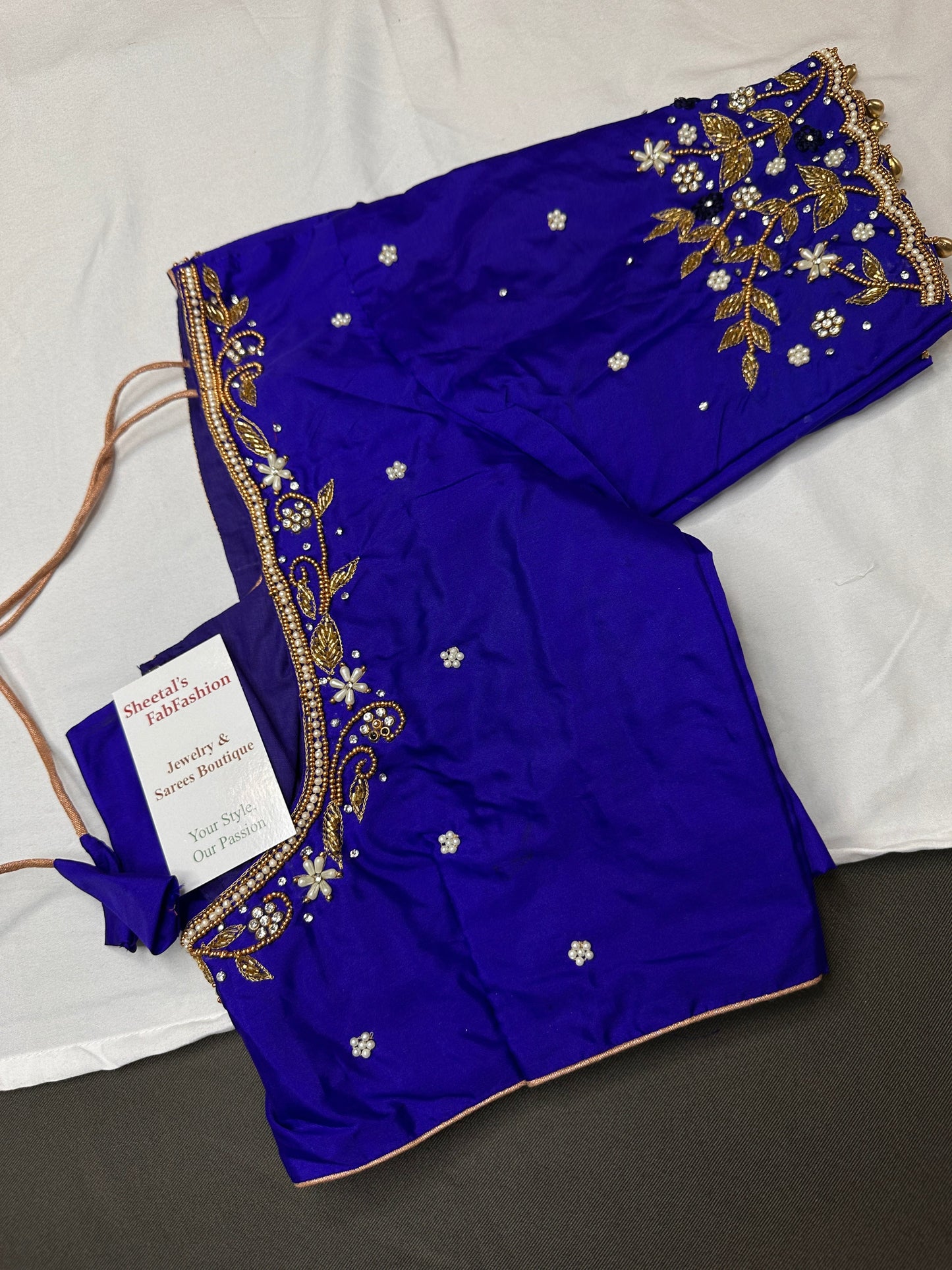 Blue Kardana Pearls Maggam Blouse