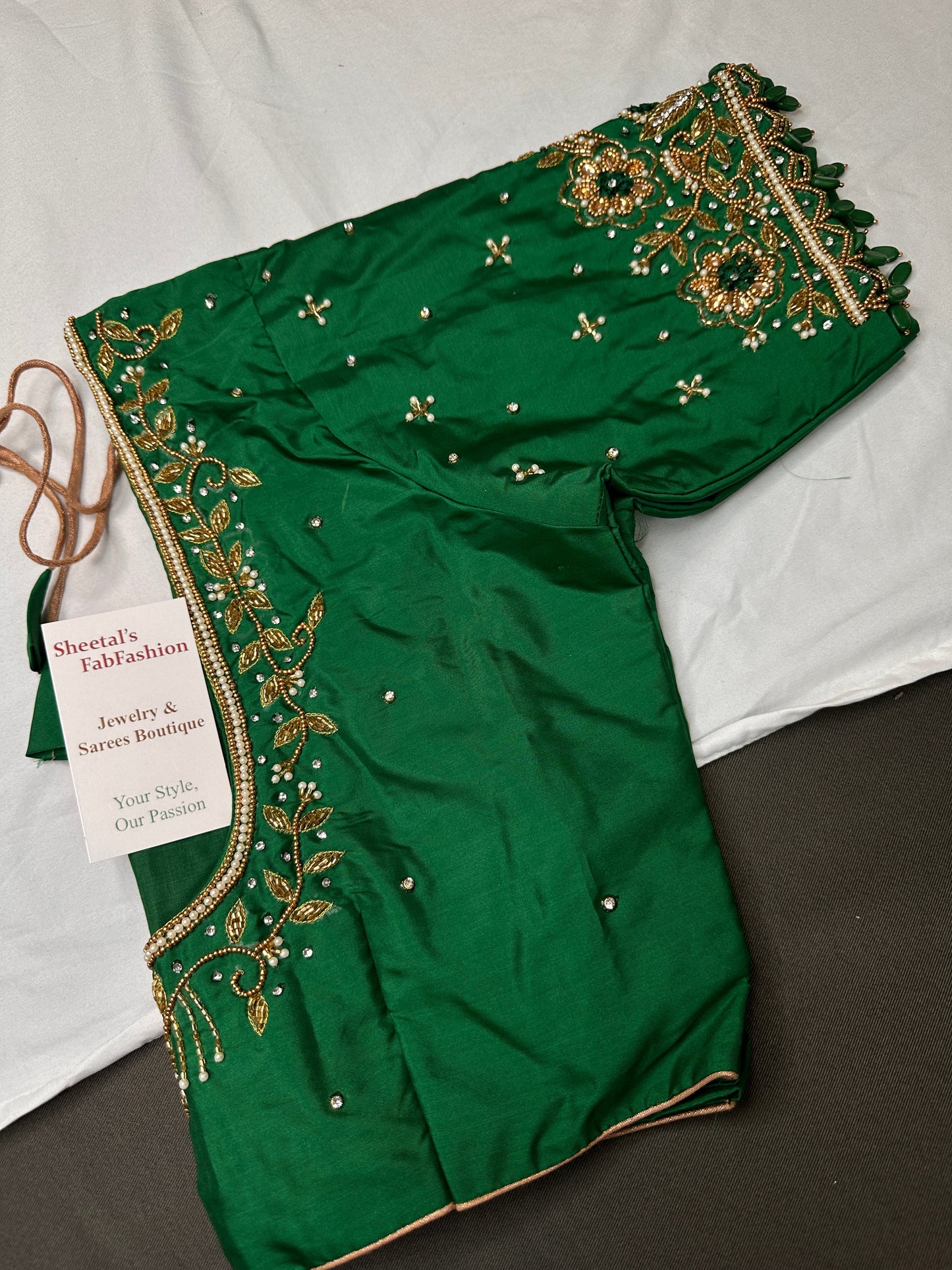 Green Kardana Pearls Maggam Blouse