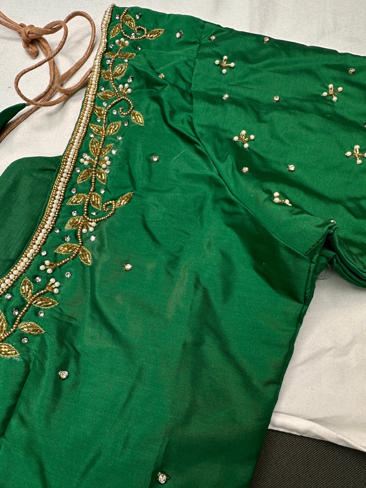 Green Kardana Pearls Maggam Blouse