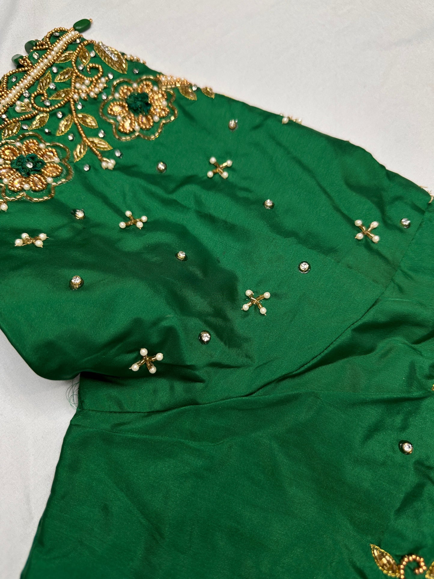 Green Kardana Pearls Maggam Blouse