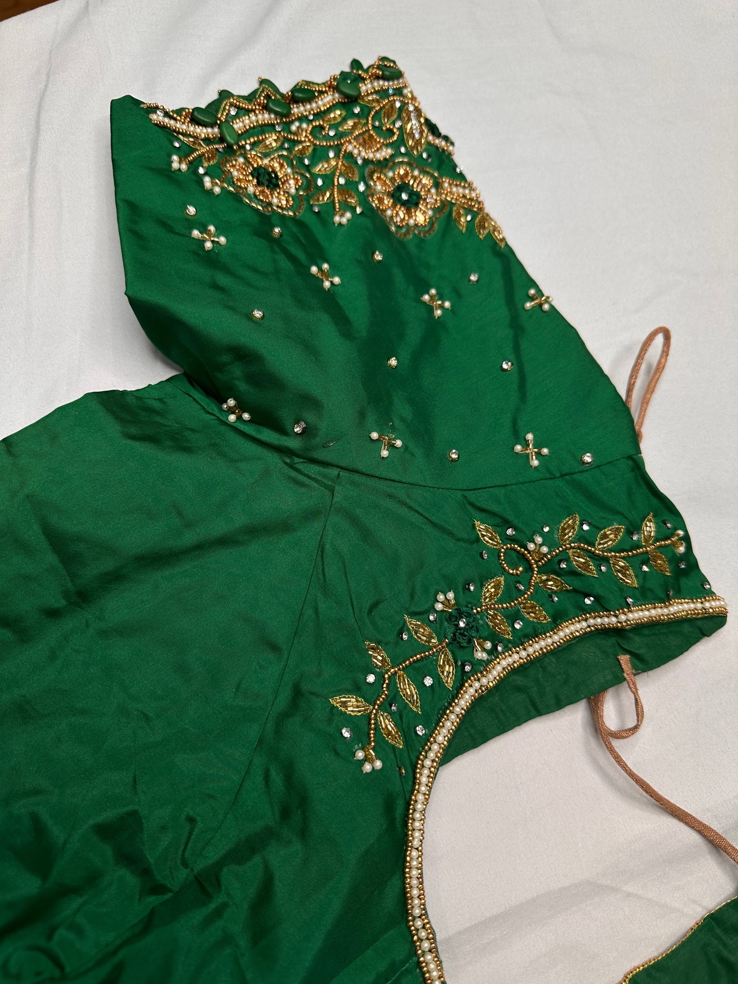 Green Kardana Pearls Maggam Blouse