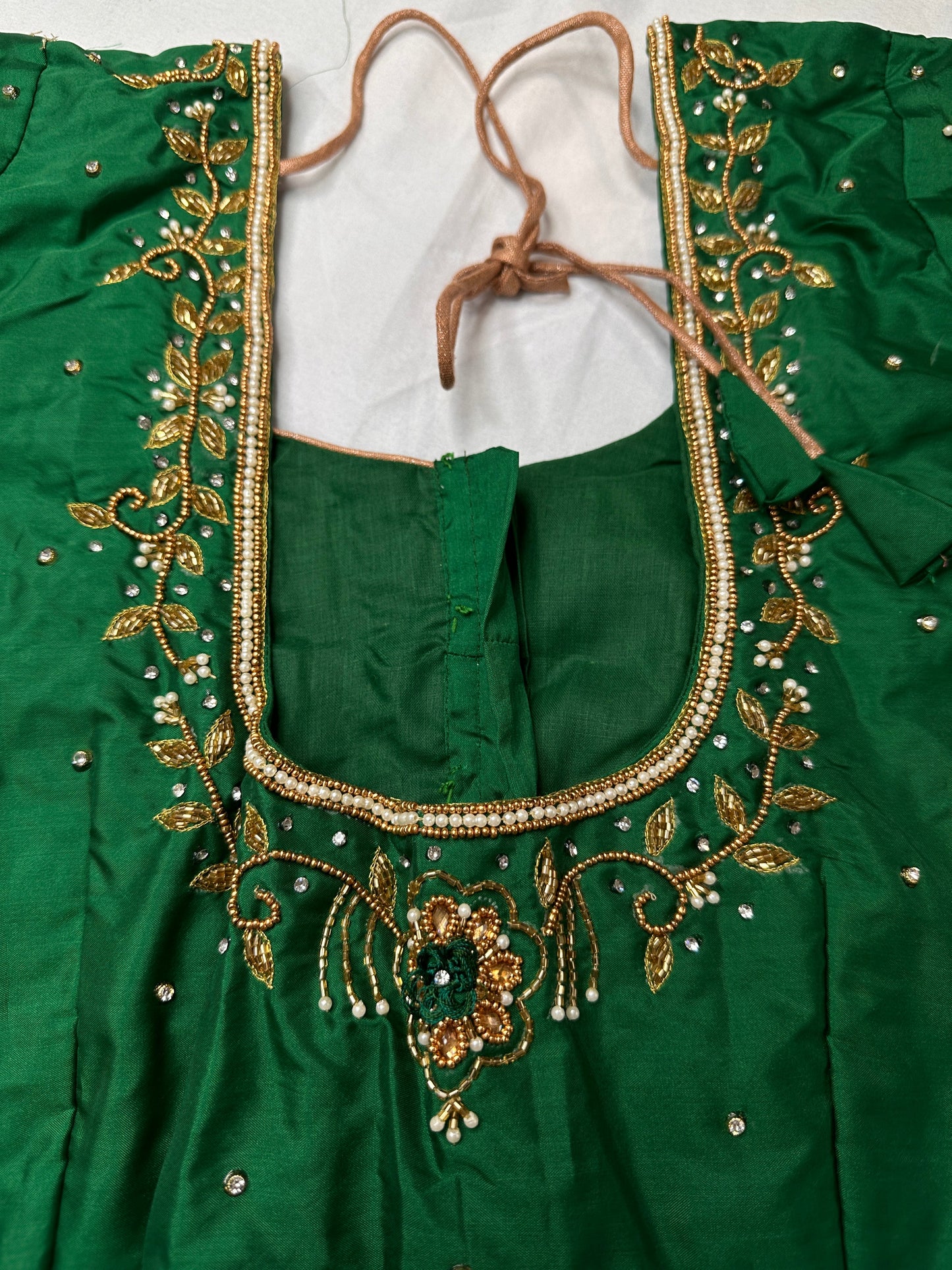 Green Kardana Pearls Maggam Blouse