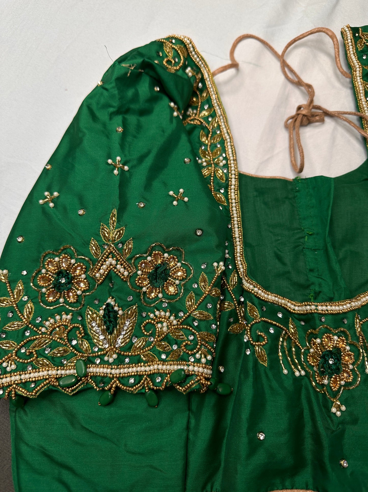 Green Kardana Pearls Maggam Blouse