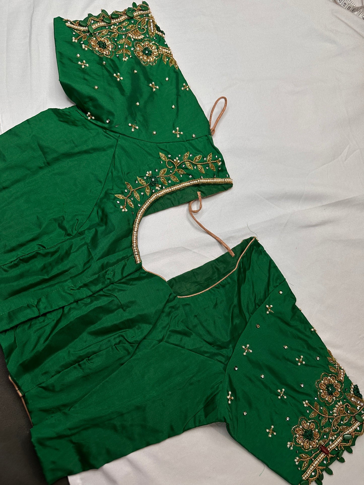 Green Kardana Pearls Maggam Blouse
