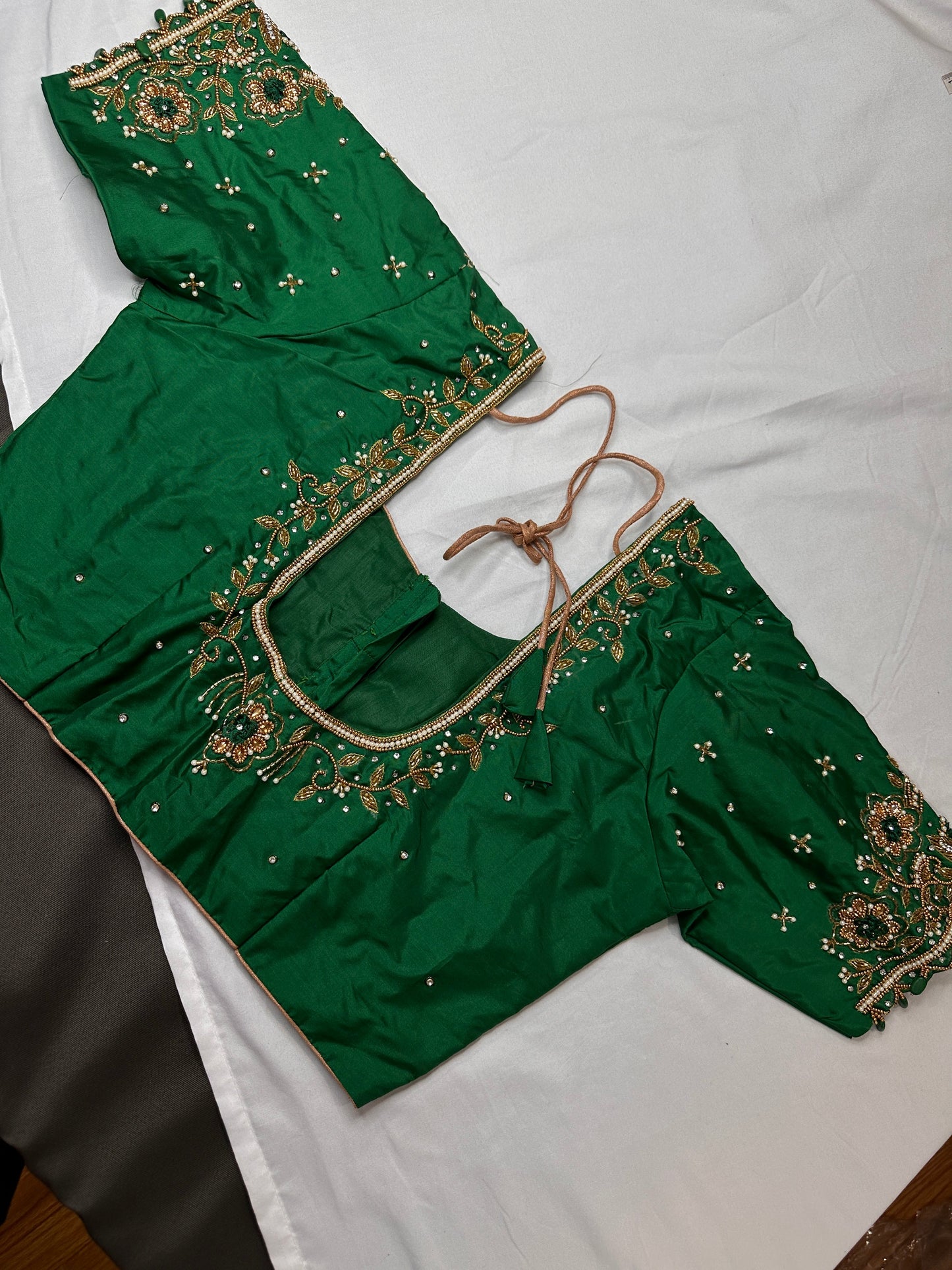 Green Kardana Pearls Maggam Blouse