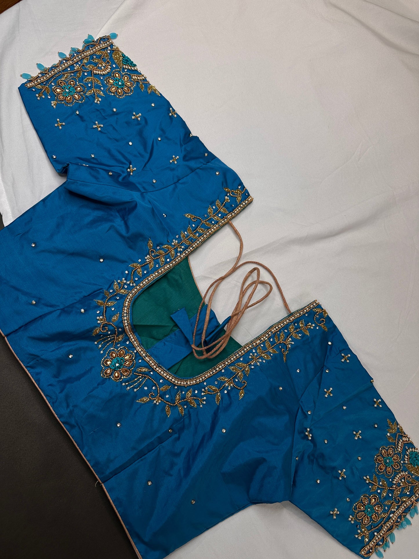 Blue Kardana Pearls Maggam Blouse