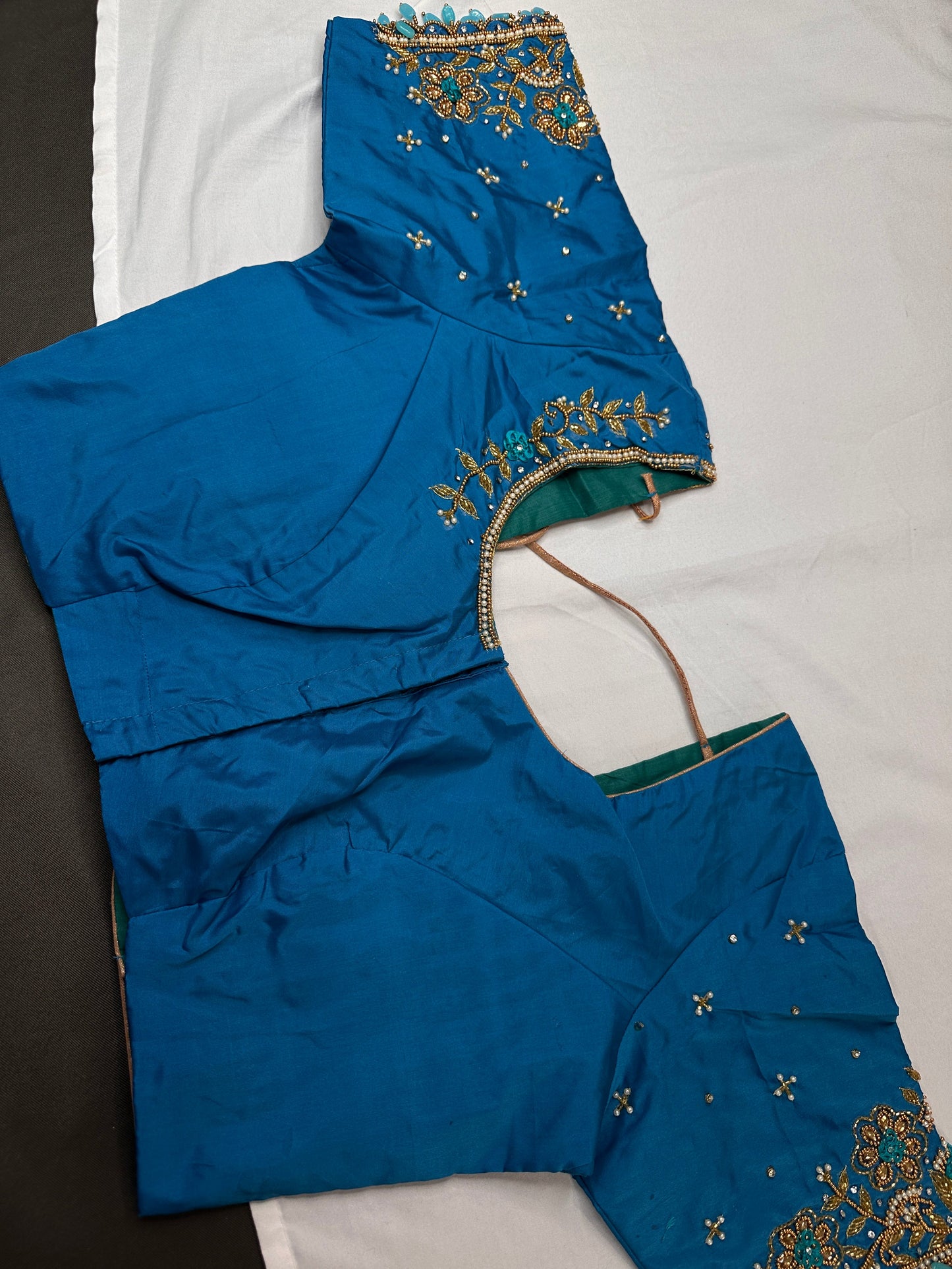 Blue Kardana Pearls Maggam Blouse