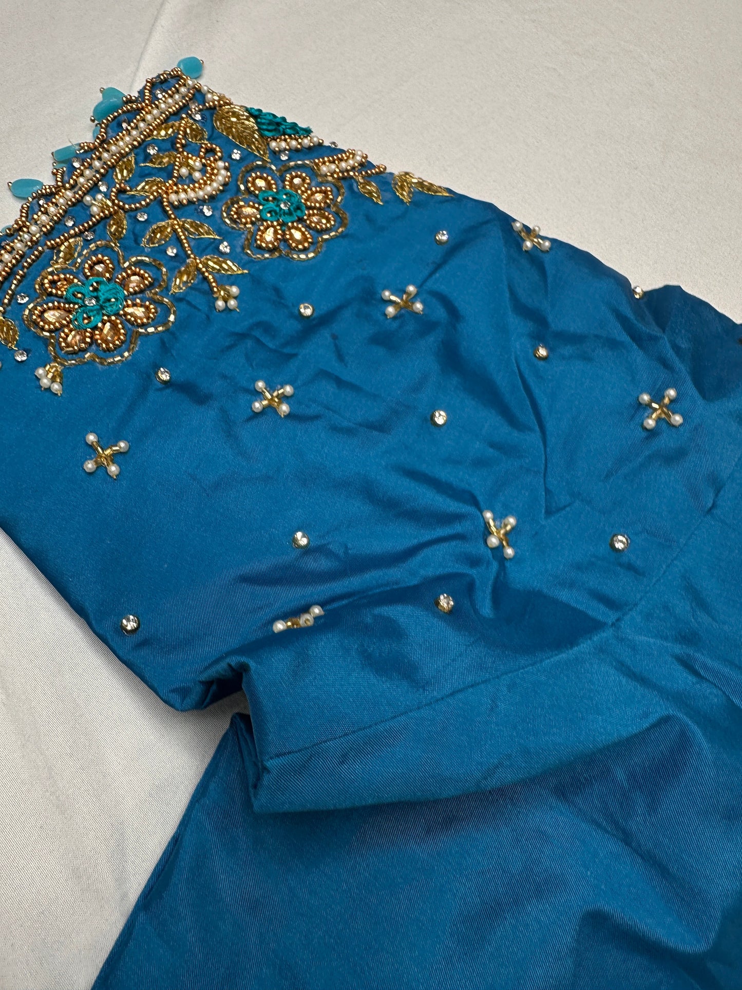 Blue Kardana Pearls Maggam Blouse