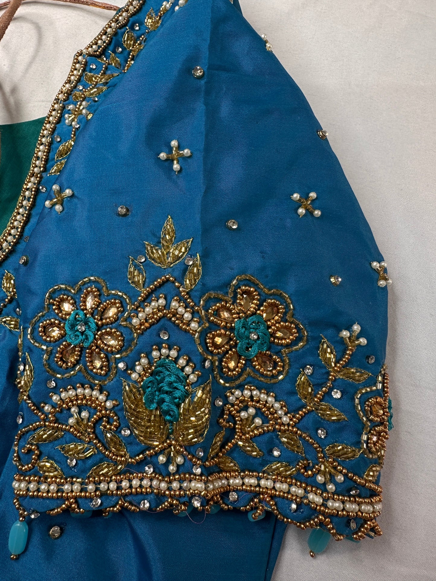 Blue Kardana Pearls Maggam Blouse