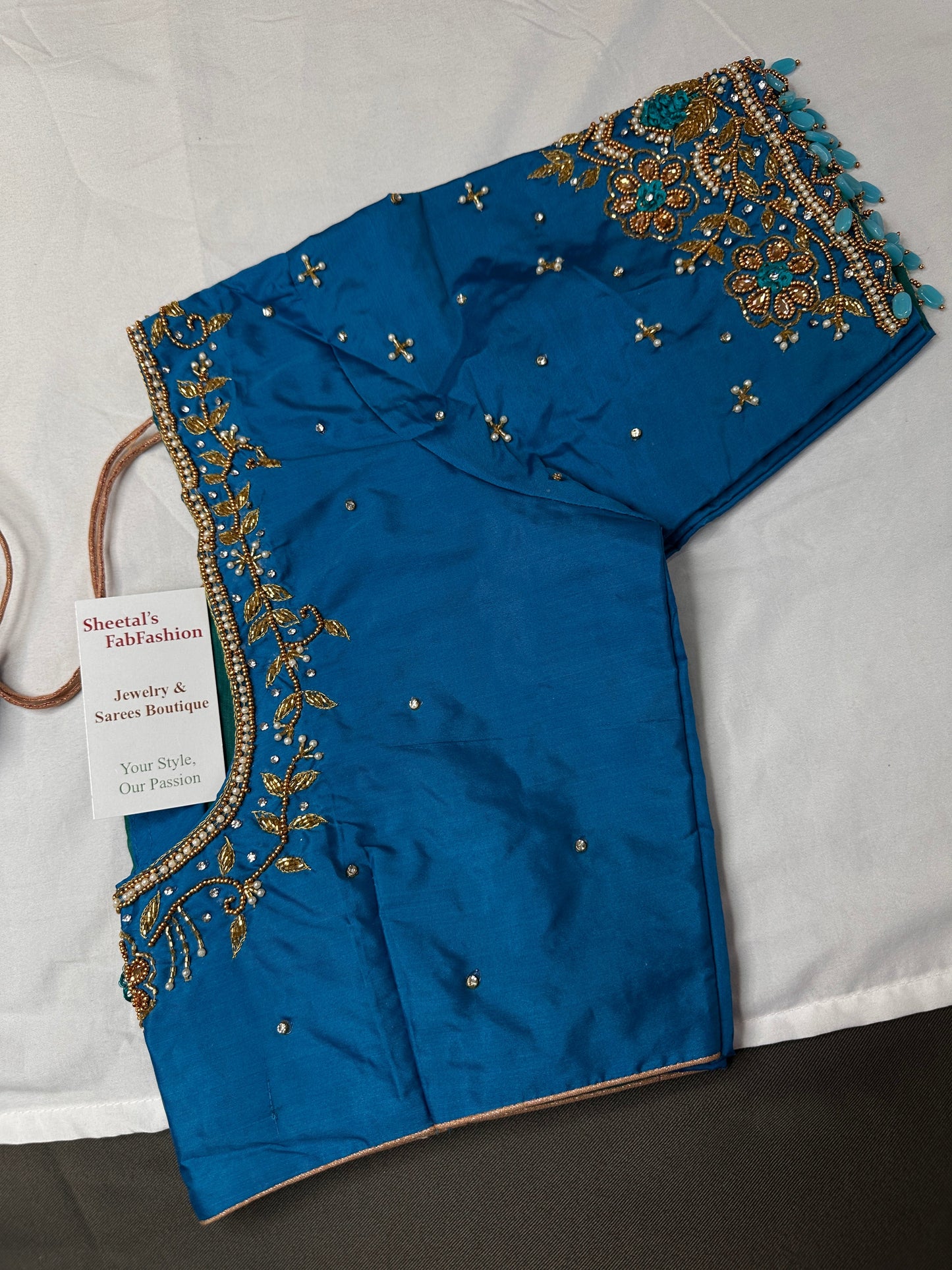 Blue Kardana Pearls Maggam Blouse