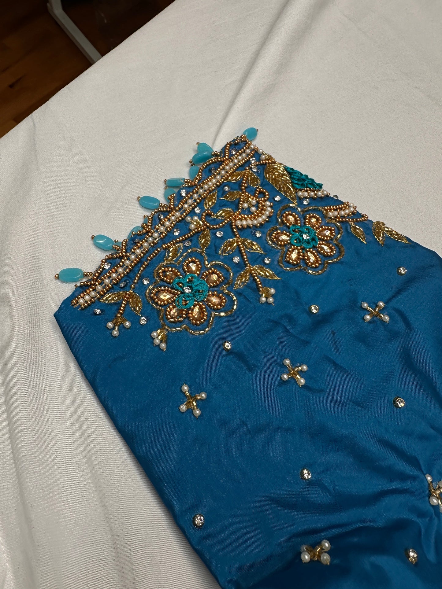 Blue Kardana Pearls Maggam Blouse
