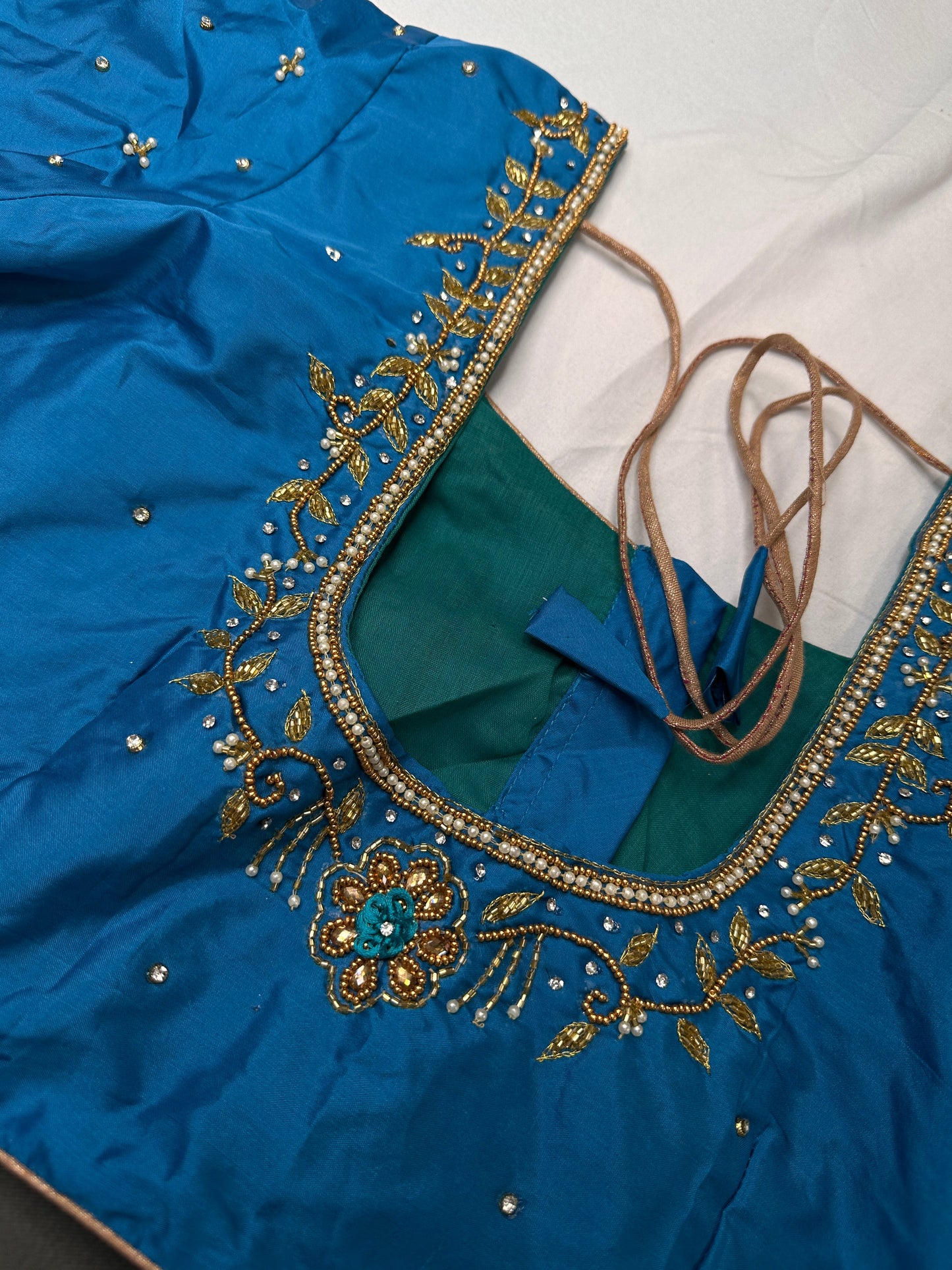 Blue Kardana Pearls Maggam Blouse