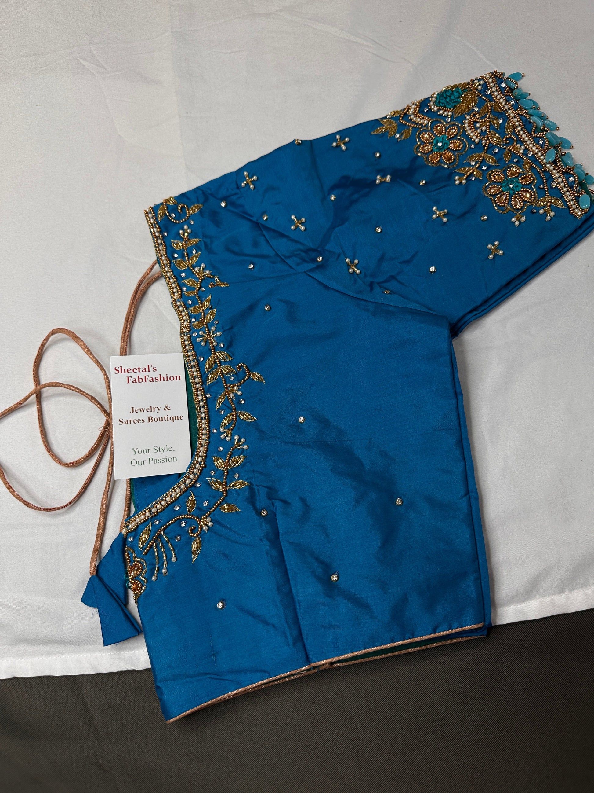 Blue Kardana Pearls Maggam Blouse
