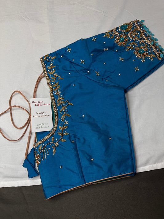 Blue Kardana Pearls Maggam Blouse