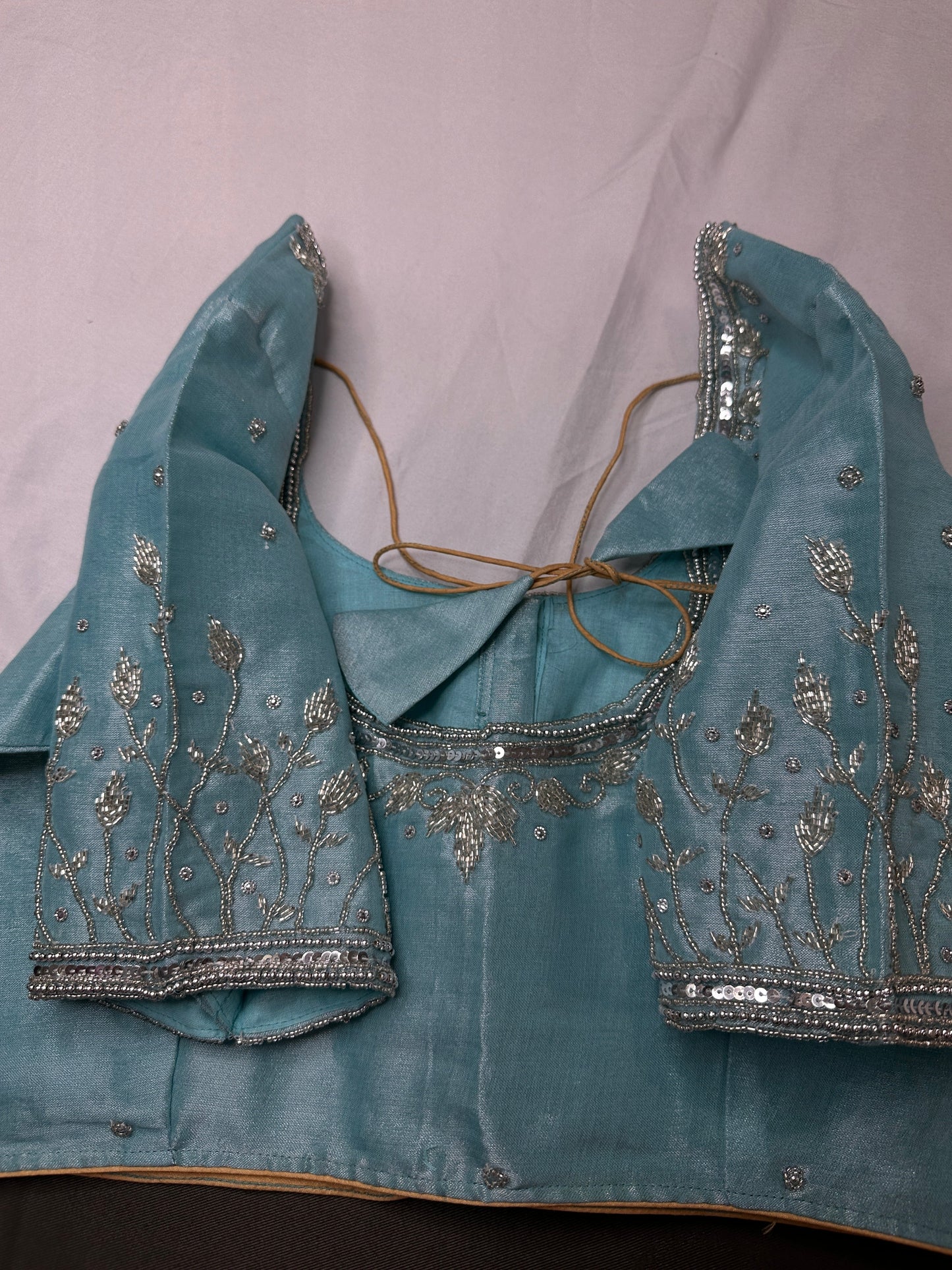 Blue Tissue Silk Silver Kardana Maggam Blouse
