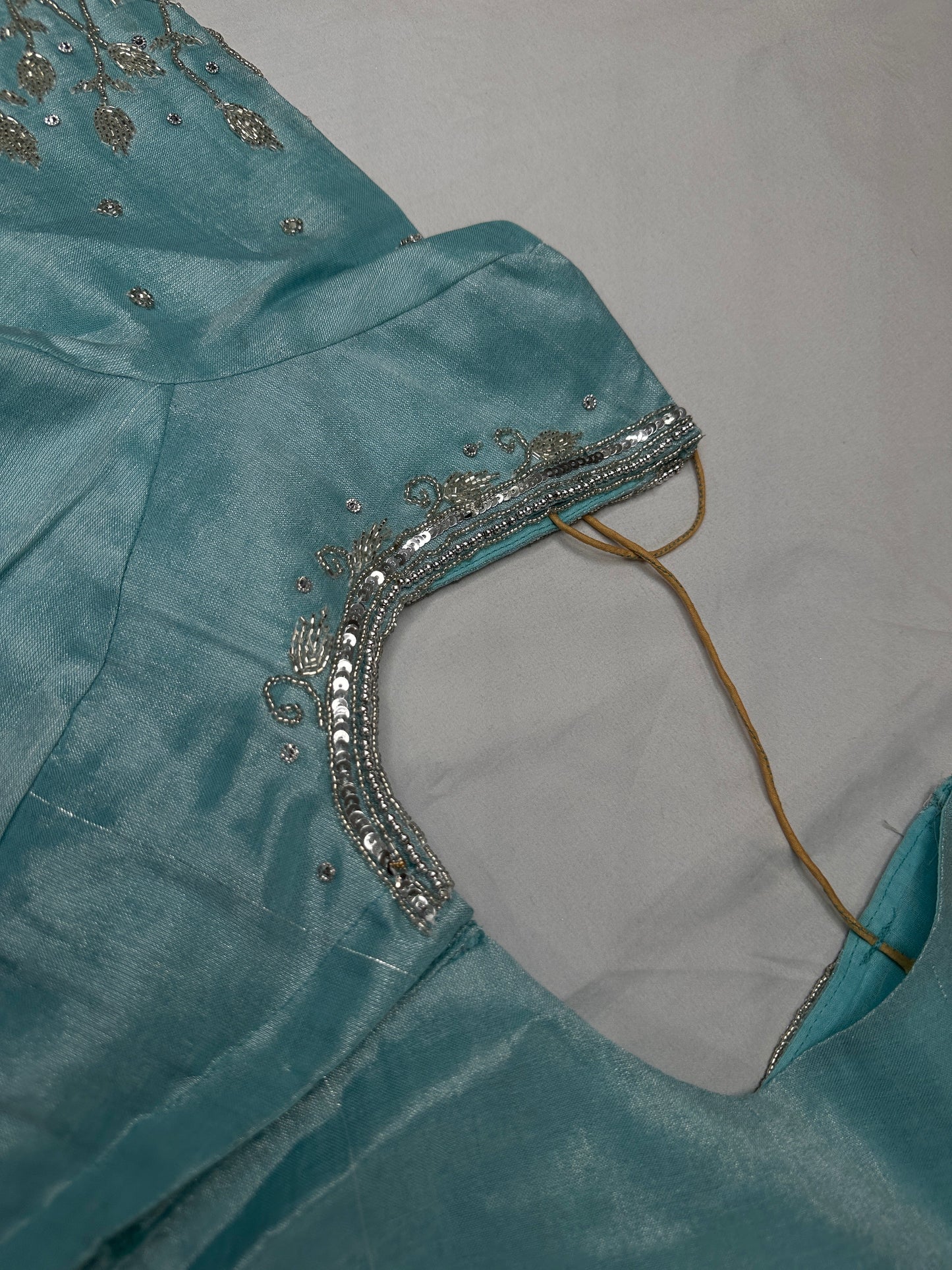 Blue Tissue Silk Silver Kardana Maggam Blouse